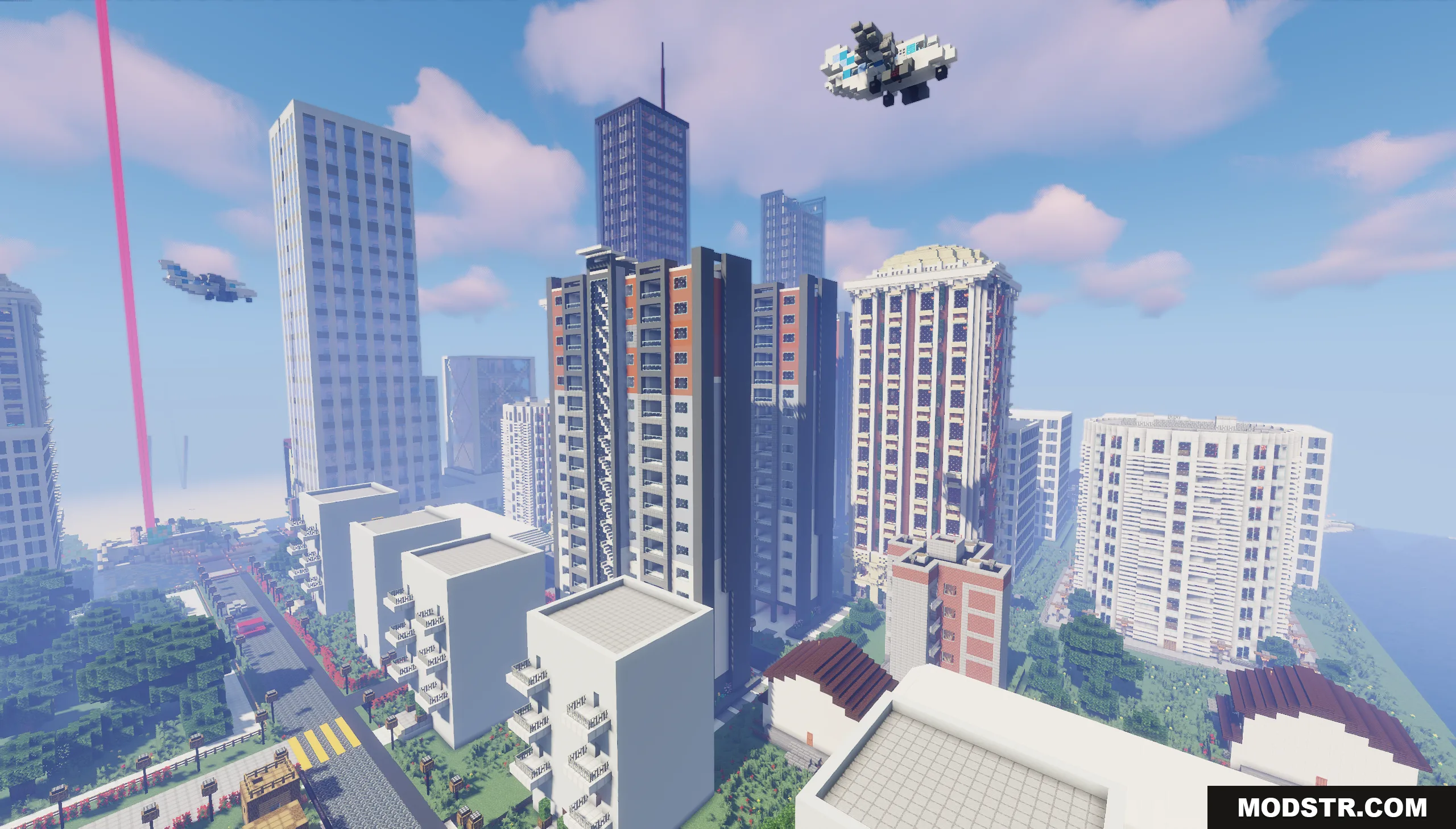 Big City of New Nordland Map Screenshot 3 A pink beacon beam shines over the Big City of New Nordland Map