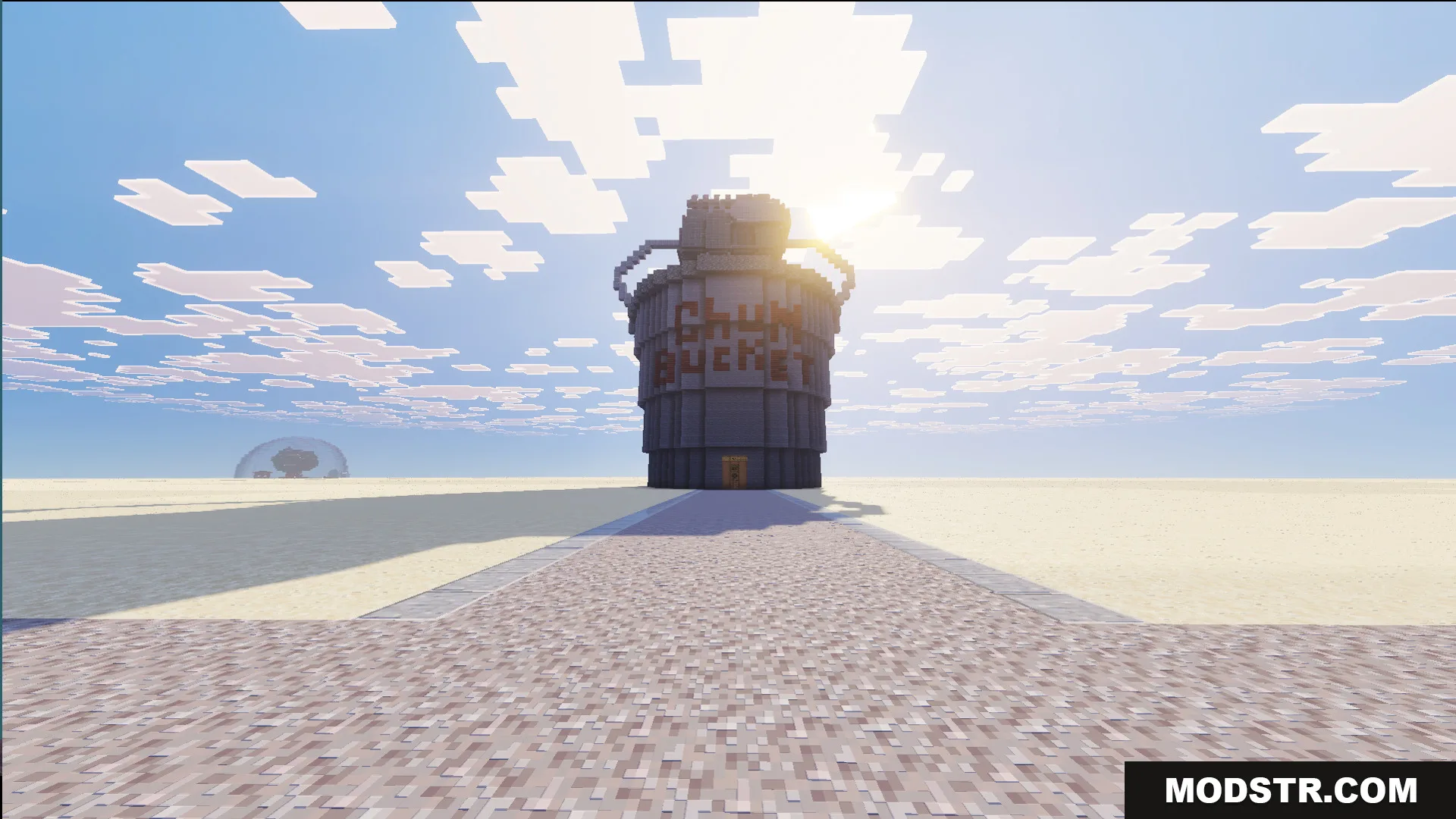 Detailed view of the Chum Bucket restaurant building from the Minecraft map