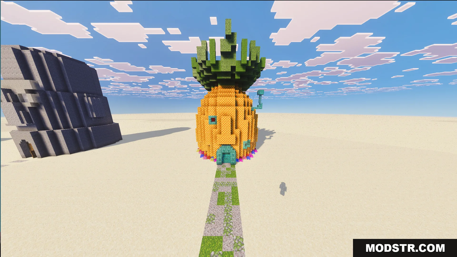 Iconic pineapple house of the main character in the sandy world