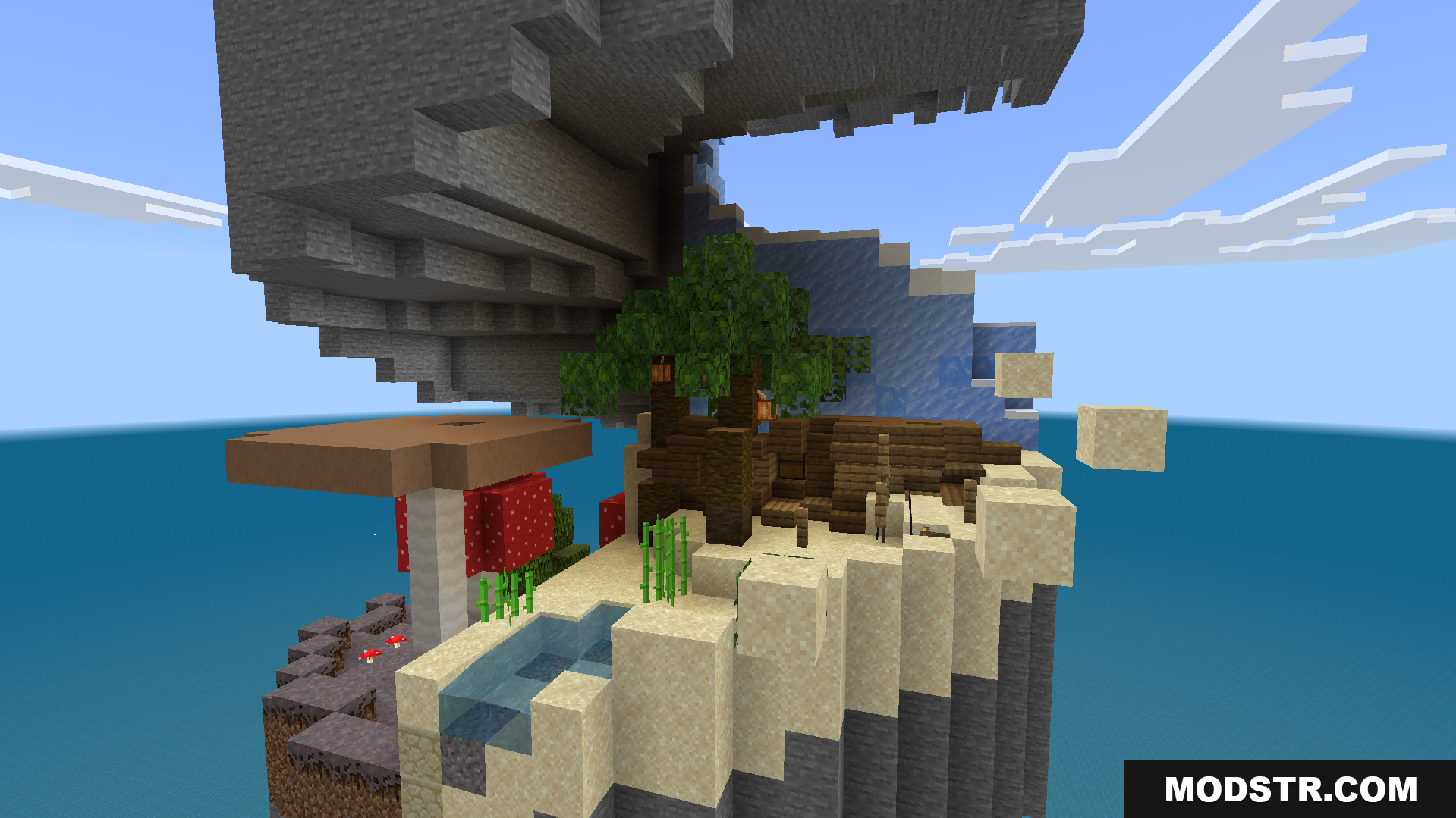 Parkour through different biomes on a giant floating spiral tower