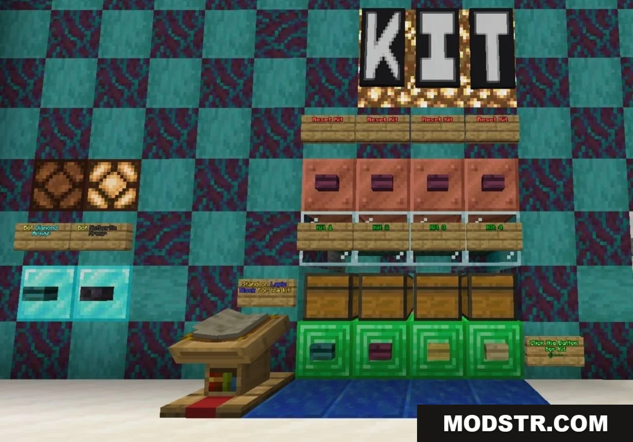 BladeX Pvp Practice Map Screenshot 1 Kit selection wall in BladeX PvP Practice Map with various gear options