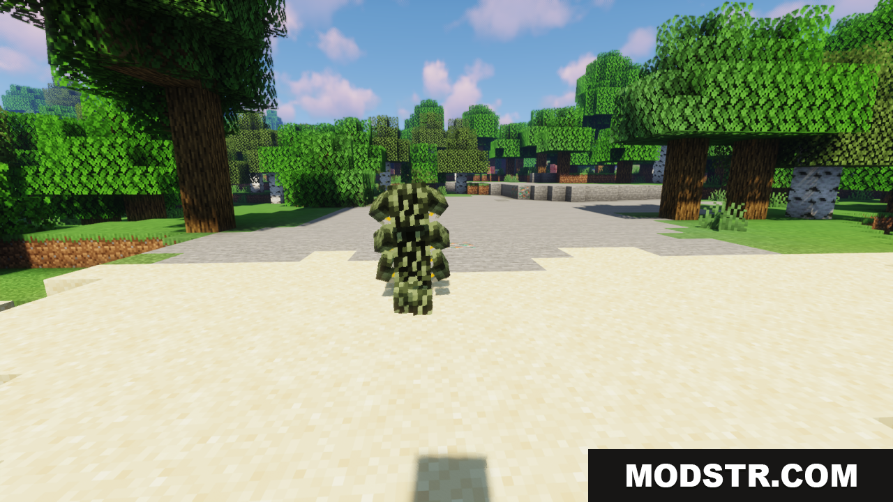 Blues Mimic Creepers Texture Pack Resource Pack Screenshot 3 Back view of the redesigned creeper standing on sand near trees