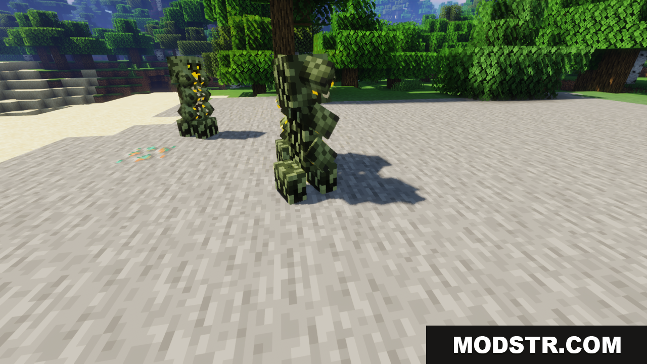Blues Mimic Creepers Texture Pack Resource Pack Screenshot 5 Two creepers with new segmented models standing on a sandy beach