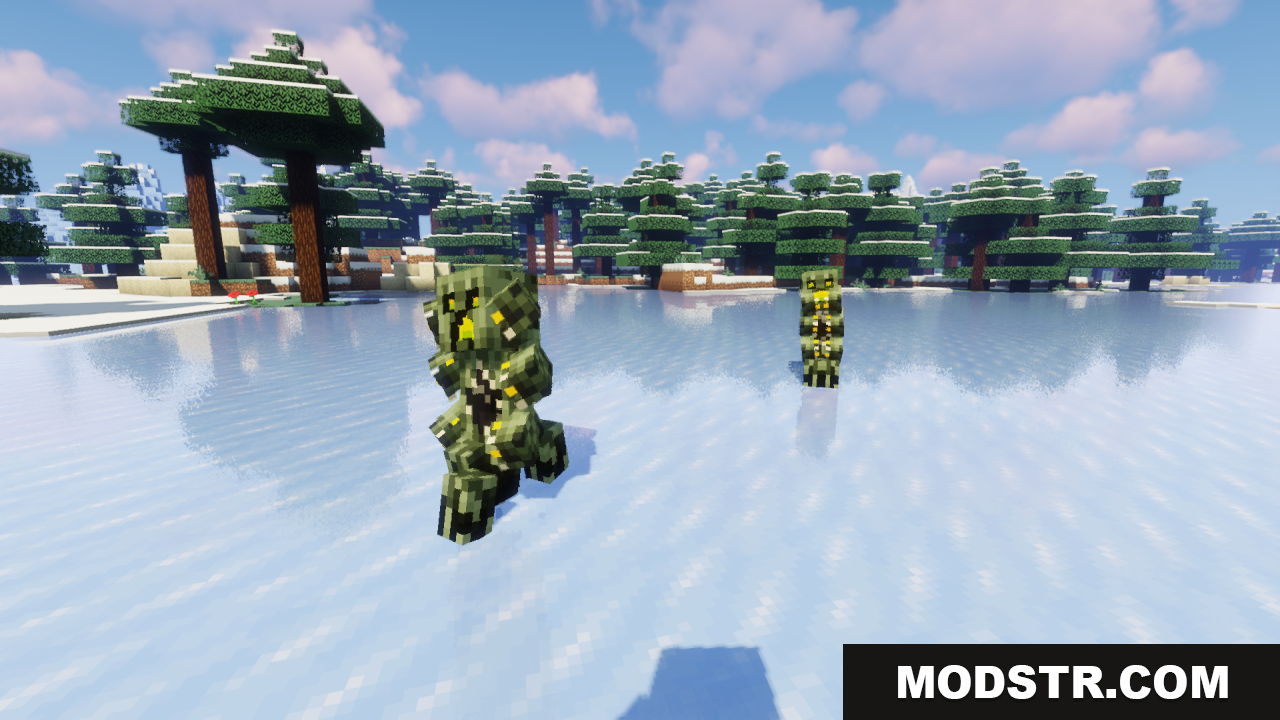 Blues Mimic Creepers Texture Pack Resource Pack Screenshot 10 Creepers with new walking animations moving across a frozen lake