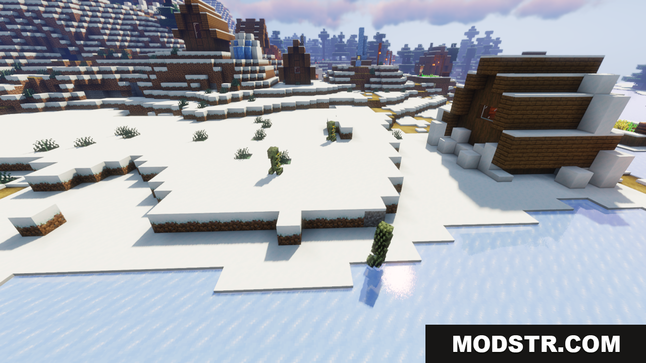 Blues Mimic Creepers Texture Pack Resource Pack Screenshot 11 Multiple creepers with custom models exploring a snowy village biome