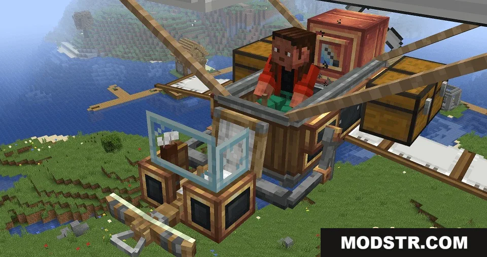Brassbound Dreadnoughts Resource Pack Screenshot 4 Player sitting in the cockpit of a mechanical aircraft with copper engines