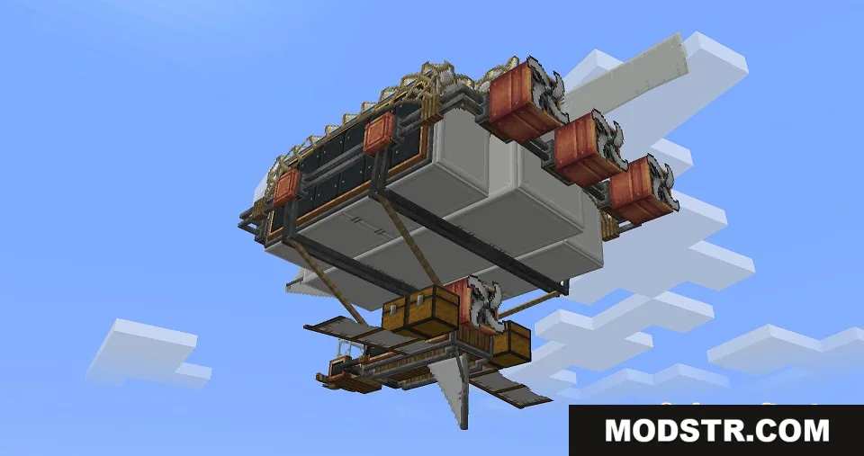 Brassbound Dreadnoughts Resource Pack Screenshot 5 Brassbound Dreadnought warship with copper engines and white hull flying in the sky