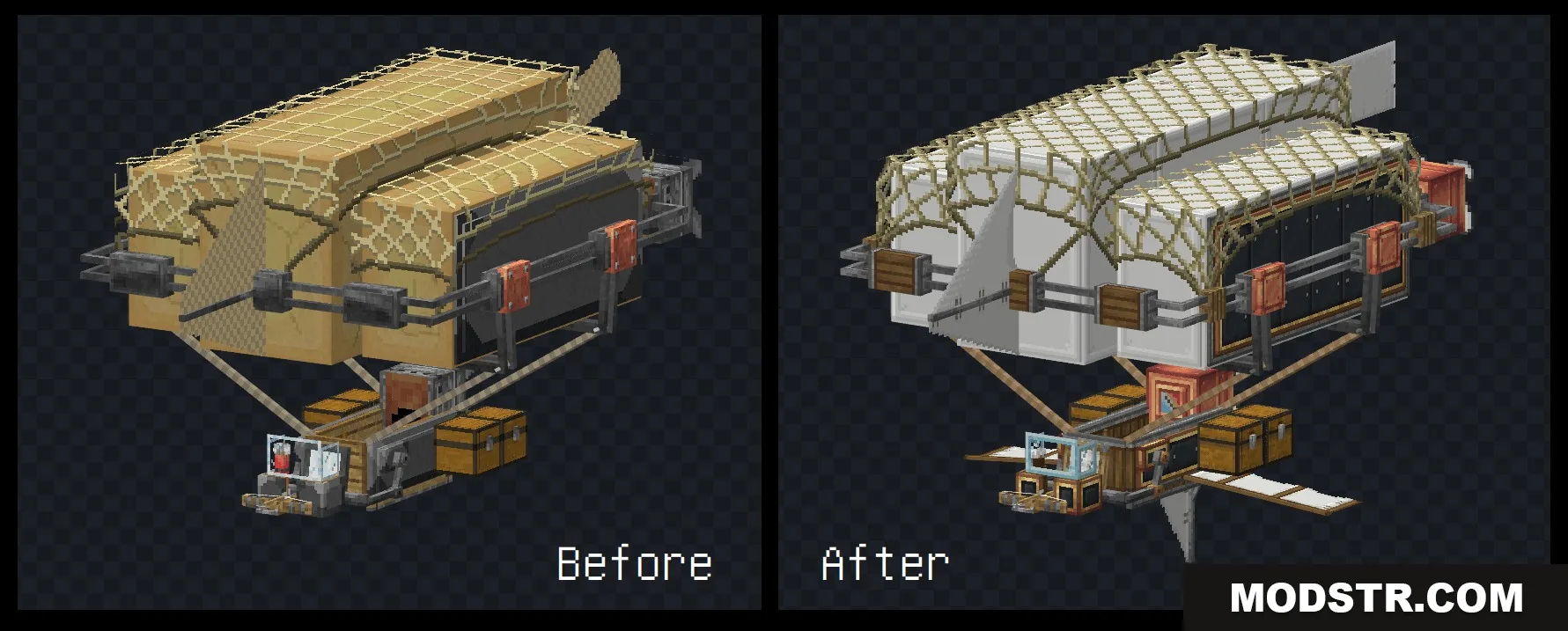 Brassbound Dreadnoughts Resource Pack Screenshot 1 Comparison of a warship before and after applying the Brassbound Dreadnoughts resource pack