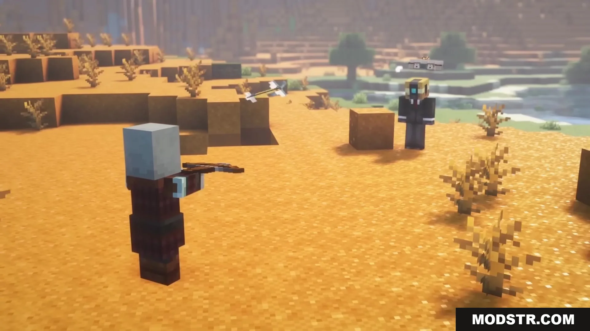 Buddy Drones Mod Screenshot 9 A Pillager fires a crossbow at a player defended by a Buddy Drone