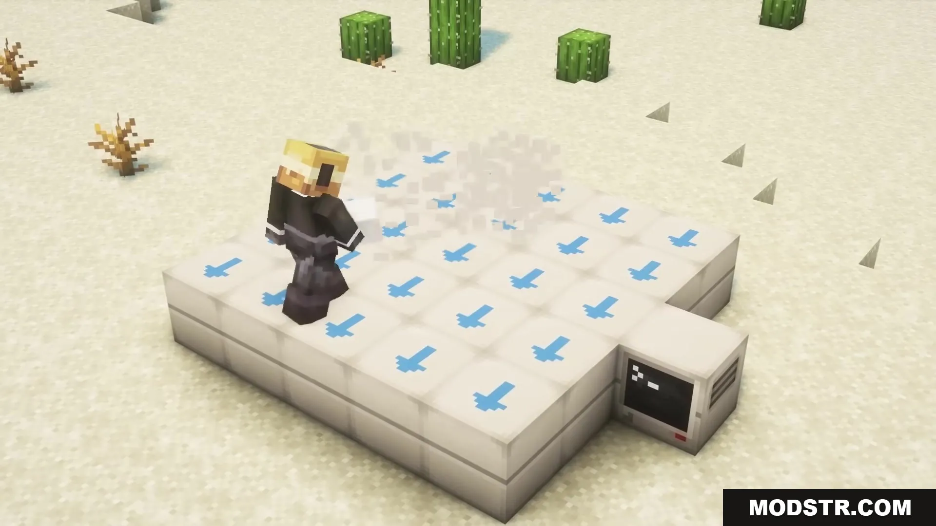 Buddy Drones Mod Screenshot 8 A player building a large custom drone using white blocks in the desert