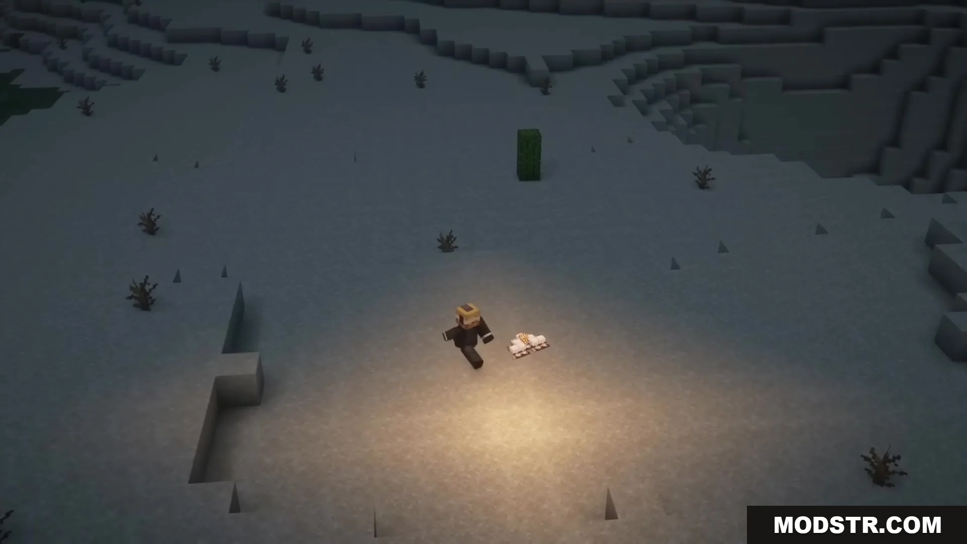 Buddy Drones Mod Screenshot 7 A player exploring a dark desert at night with a glowing drone companion