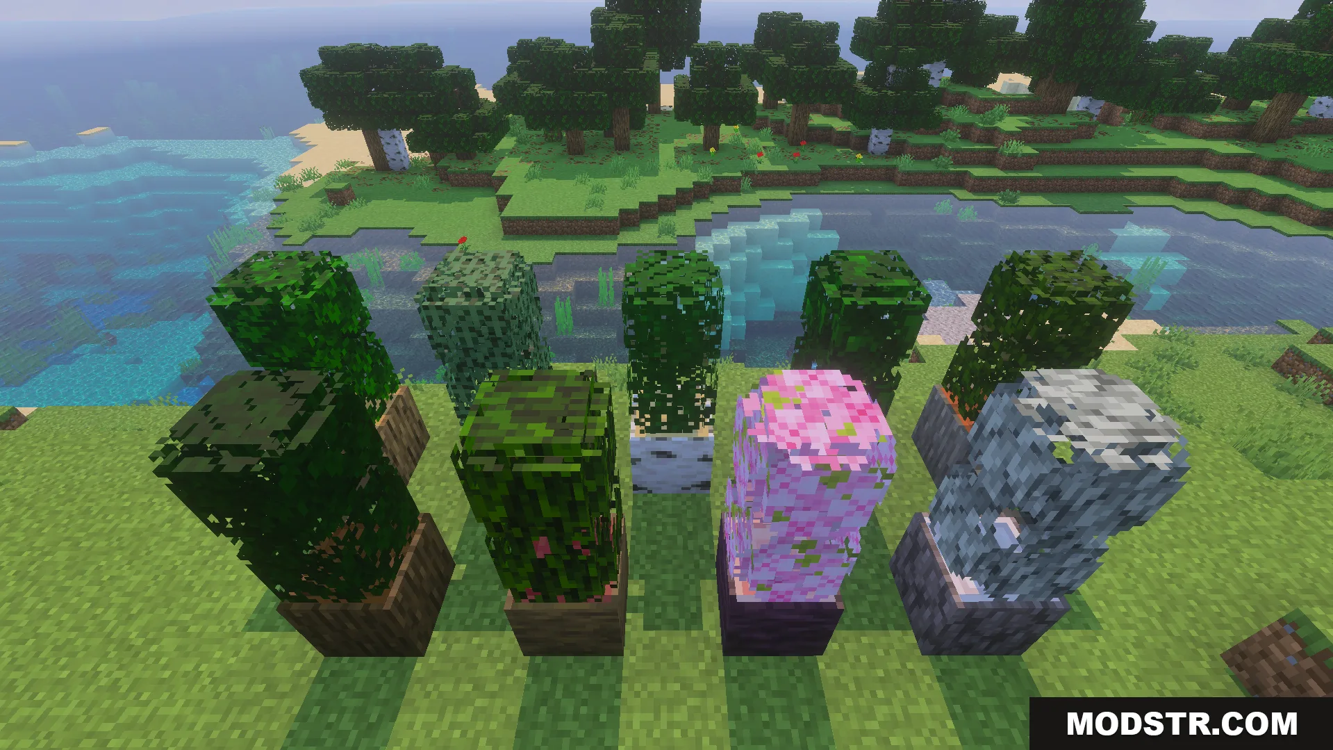 Bushy Trees Texture Pack Screenshot 5 Bushy Trees Texture Pack displays various leaf styles on wooden logs