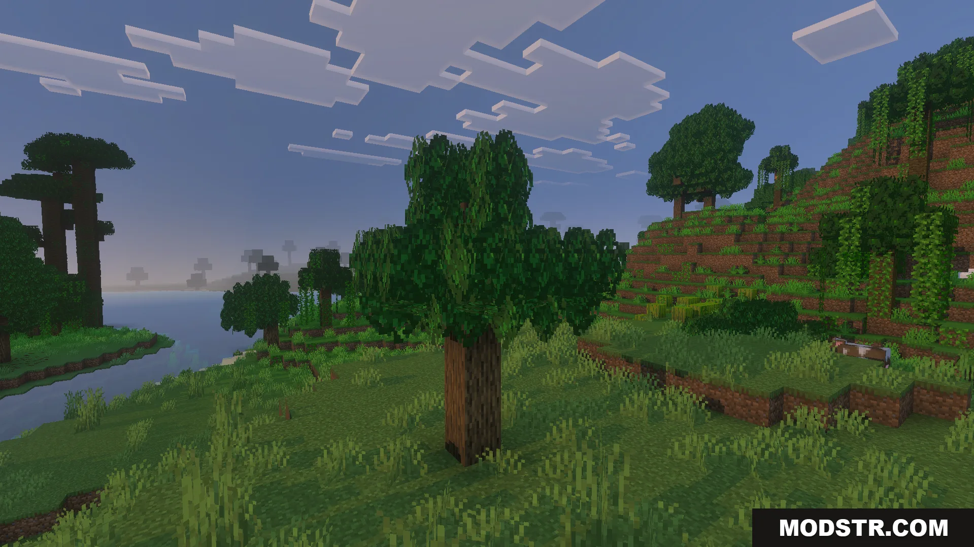 Bushy Trees Texture Pack Screenshot 2 Minecraft landscape featuring trees with dense and fluffy green leaf textures