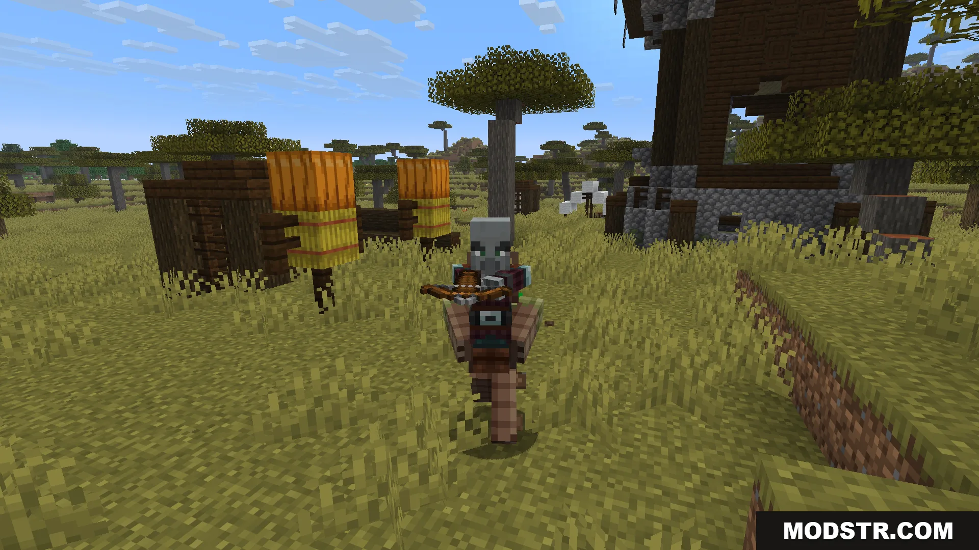 Carry Me Mod Screenshot 2 One pillager carrying another pillager on their back in a savanna biome