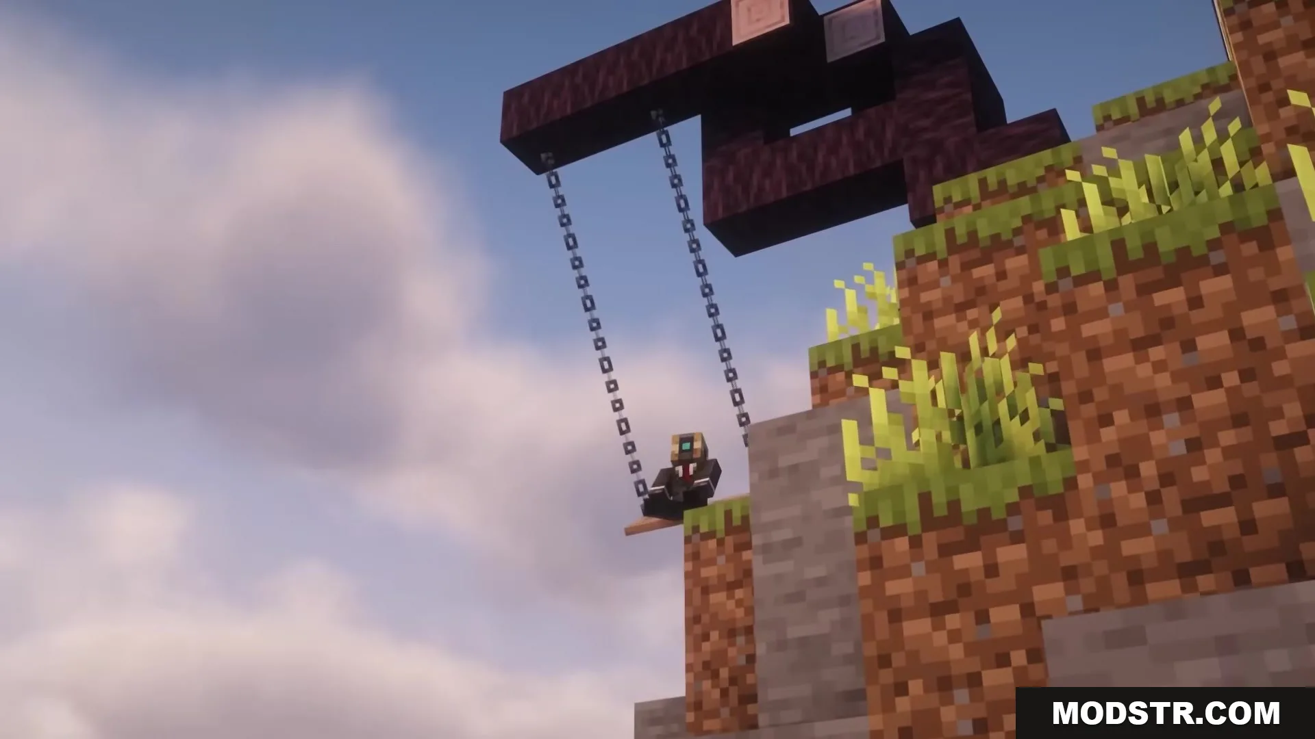 Casual Swing Mod Screenshot 4 A player sitting on a wooden swing suspended by two long metal chains