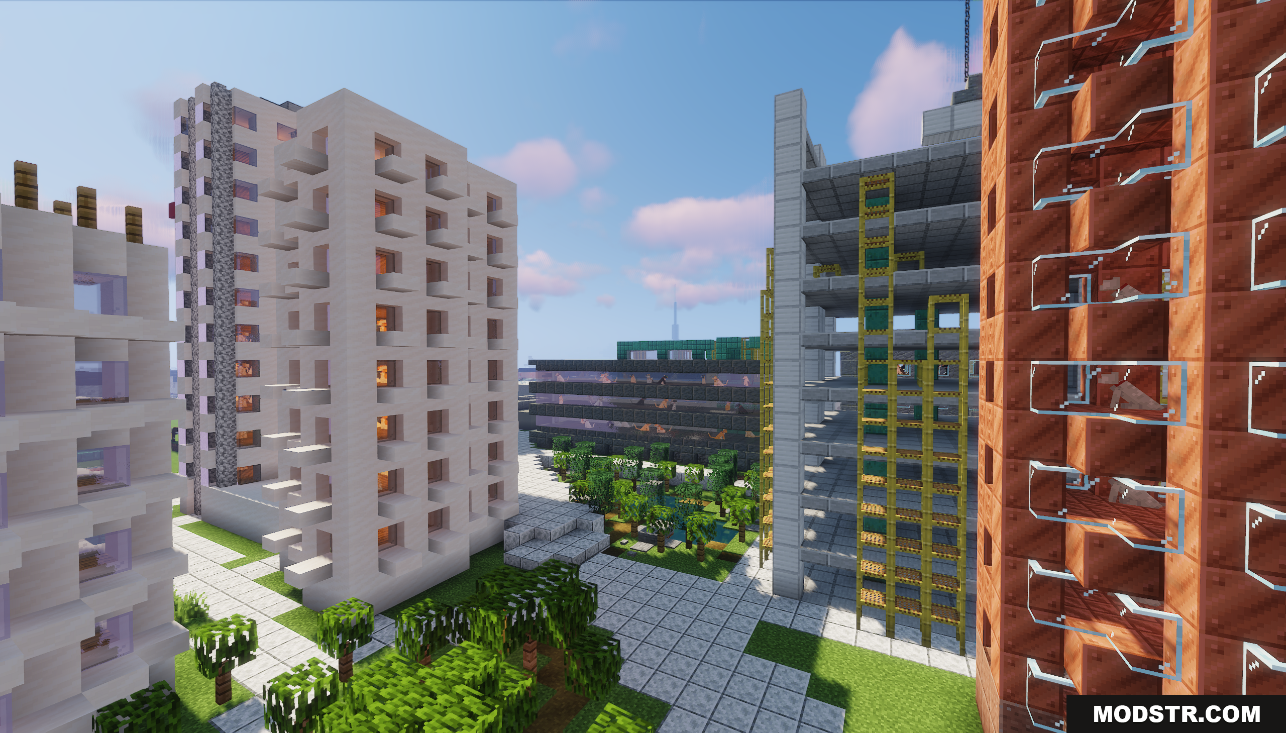Cat City Map Screenshot 9 Modern apartment buildings and a green courtyard in Cat City