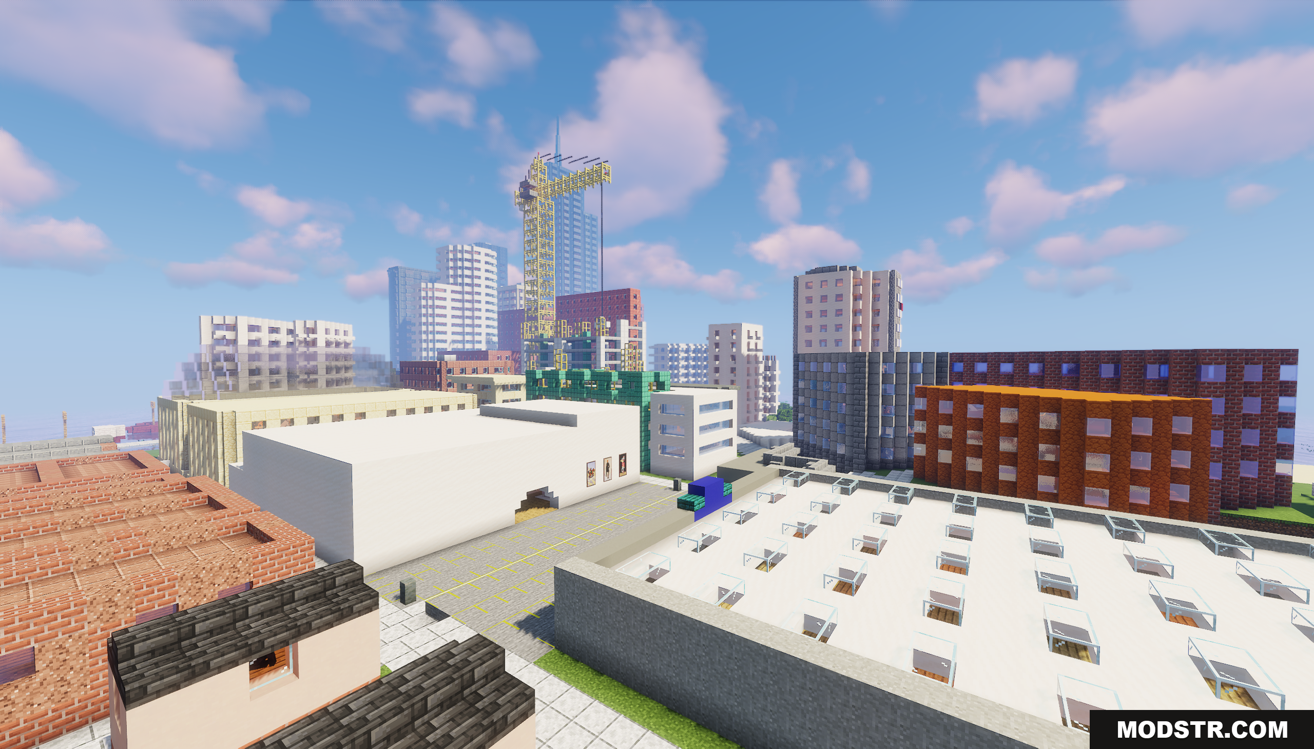 Cat City Map Screenshot 3 City skyline featuring various buildings and a yellow construction crane