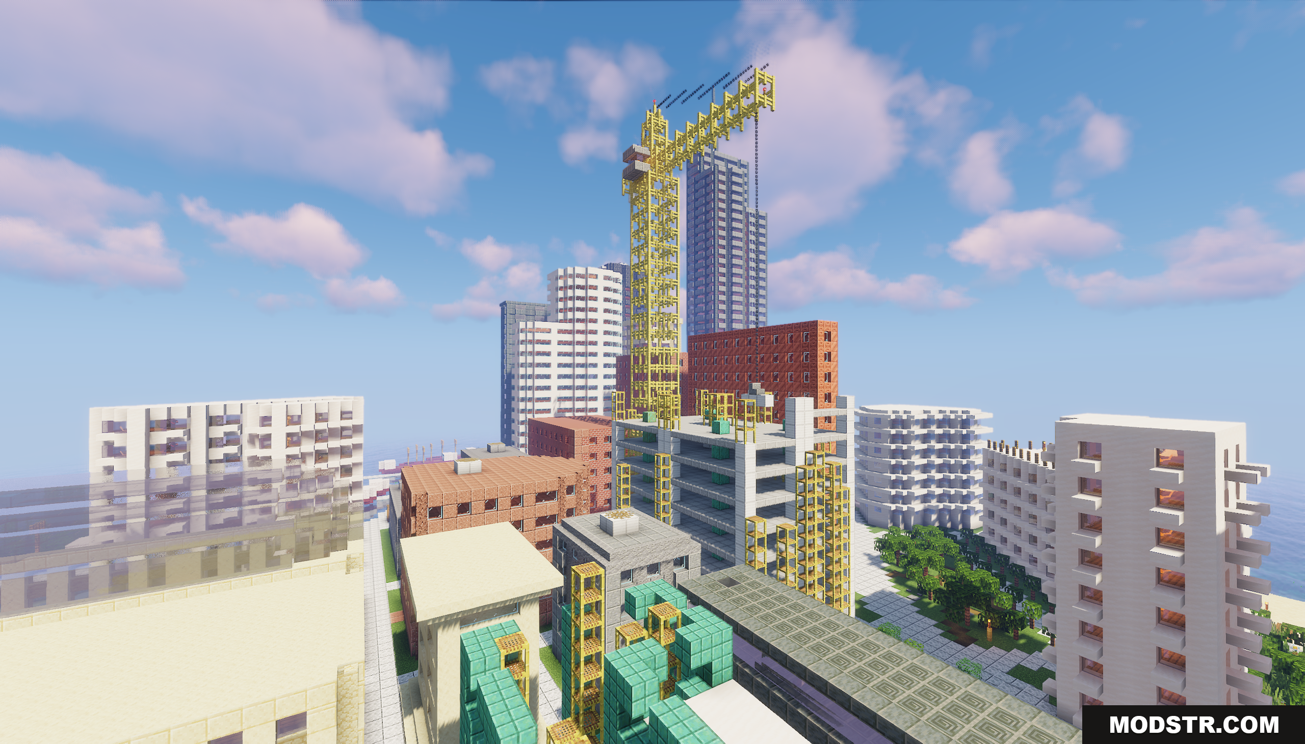 Cat City Map Screenshot 4 Yellow construction crane building a high rise in the city center
