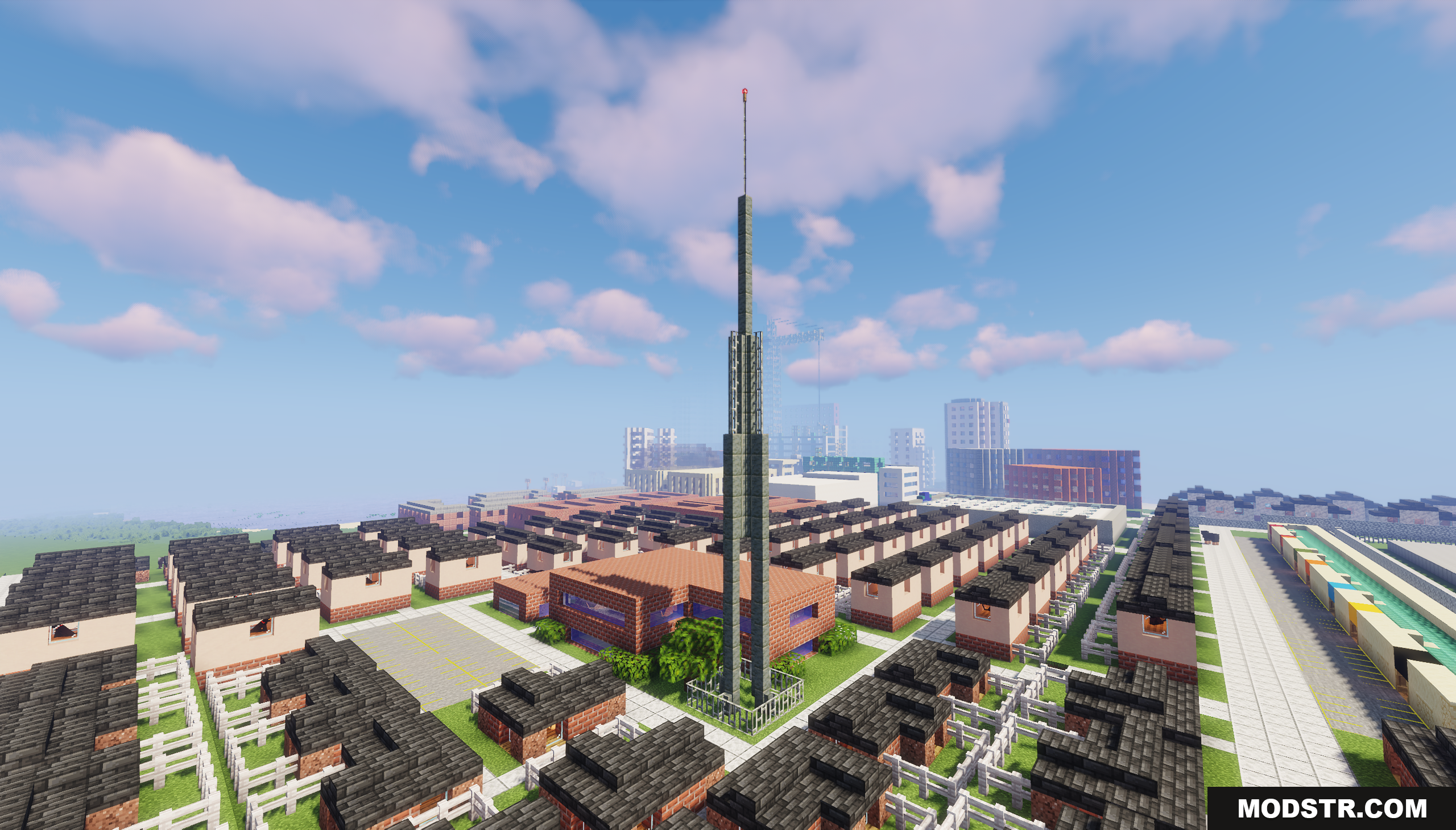 Cat City Map Screenshot 10 Residential neighborhood with small houses and a tall communication tower