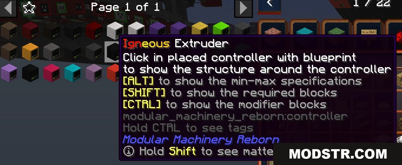 Catalytic Tweaks Mod Screenshot 5 Tooltip for the Igneous Extruder machine from the Modular Machinery Reborn mod