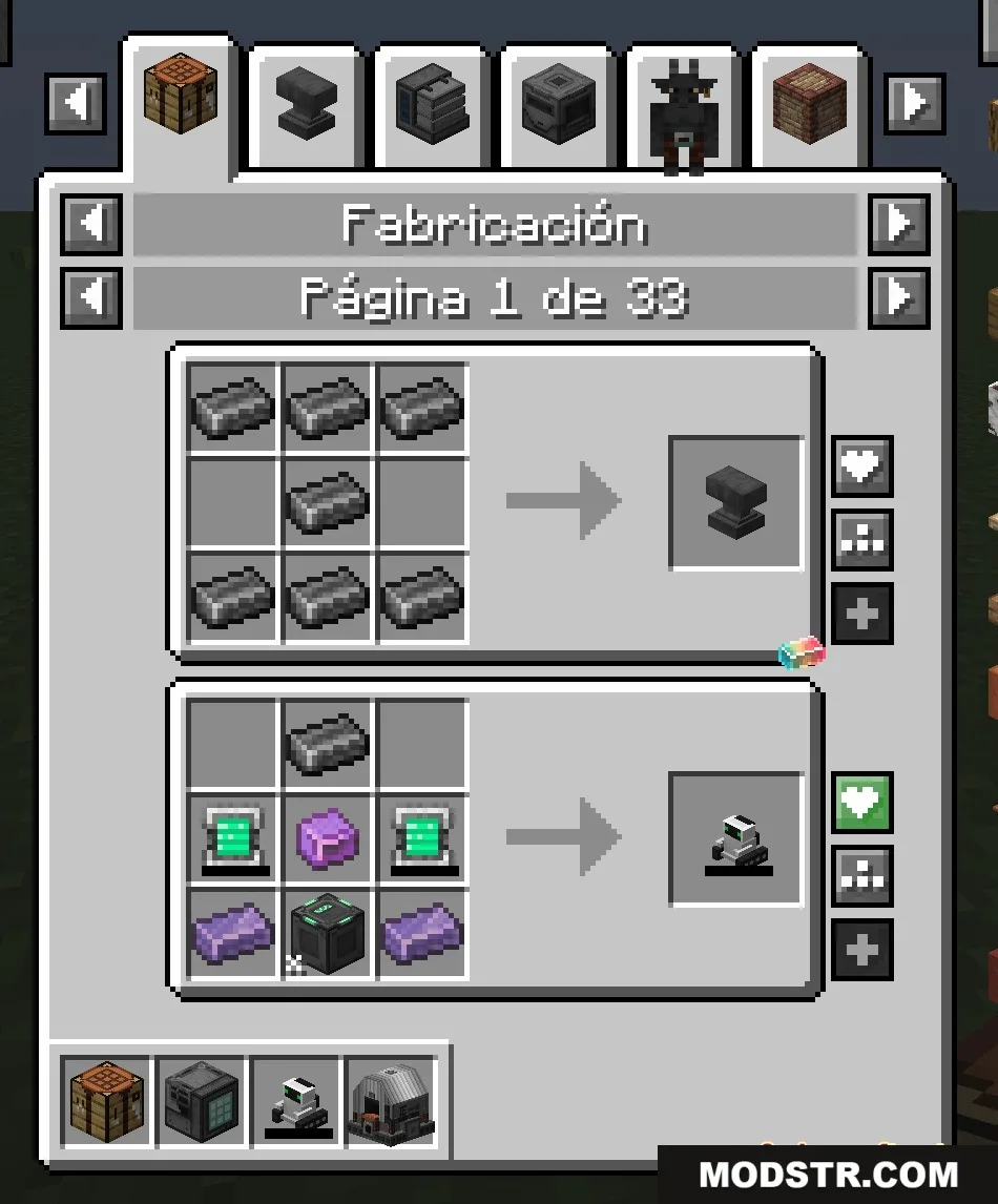 Catalytic Tweaks Mod Screenshot 2 Minecraft interface showing custom crafting recipes for an anvil and machine