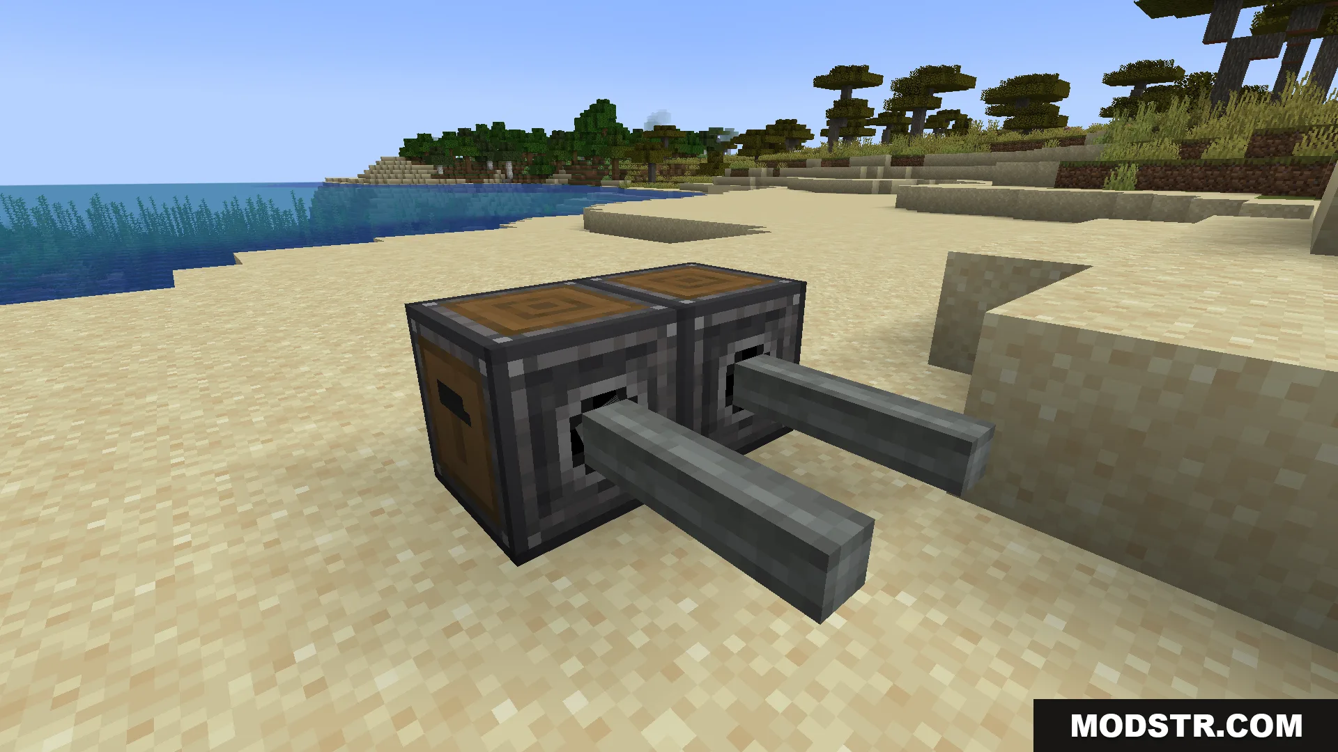 Two compact mount blocks for cannons placed side by side on sand