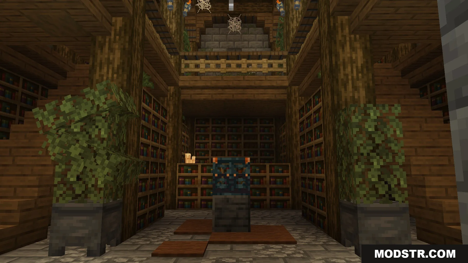 Citadel of Trials Data Pack Screenshot 10 Detailed library room with wooden pillars and a central trial spawner block