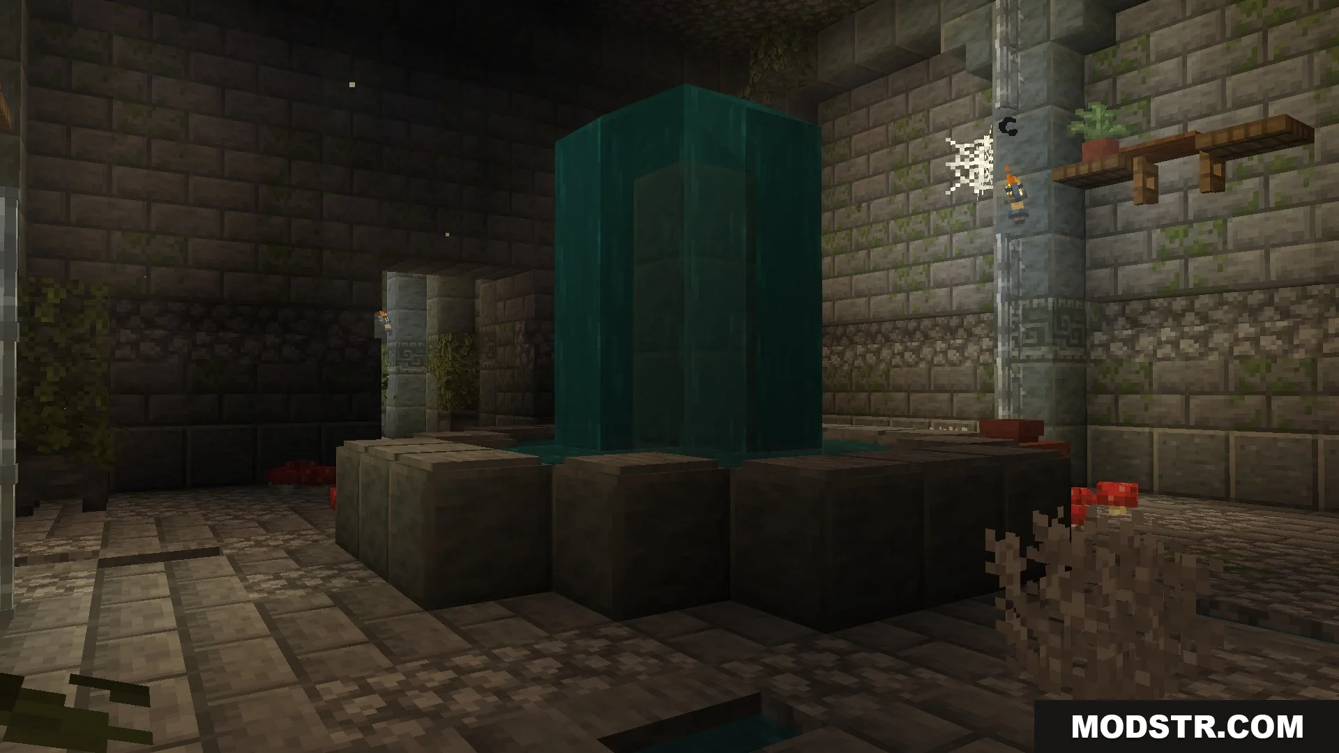 Citadel of Trials Data Pack Screenshot 4 A stone fountain stands in the center of a mossy underground stronghold hall