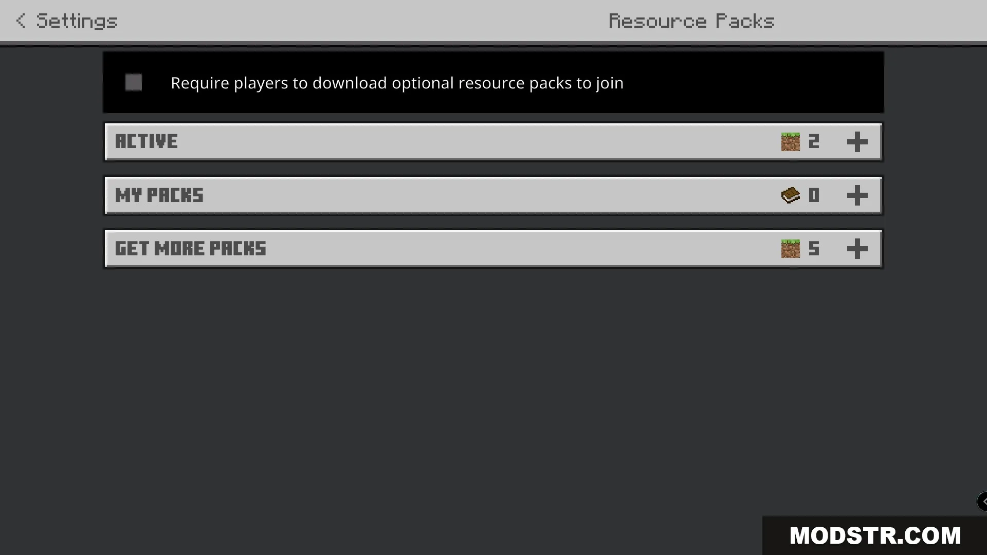 Classic Sky Block Map Screenshot 4 Minecraft settings menu showing active resource packs and available pack categories