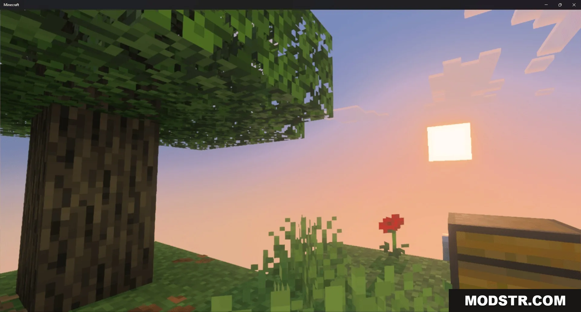 Classic Sky Block Map Screenshot 1 View of a tree and chest on a floating island during a sunset