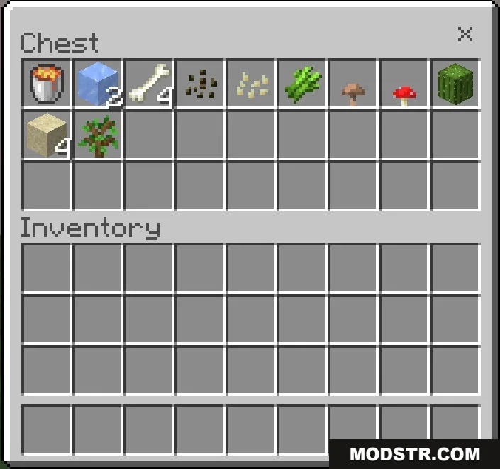 Classic Sky Block Map Screenshot 3 Chest inventory with lava ice and seeds for Classic Sky Block Map
