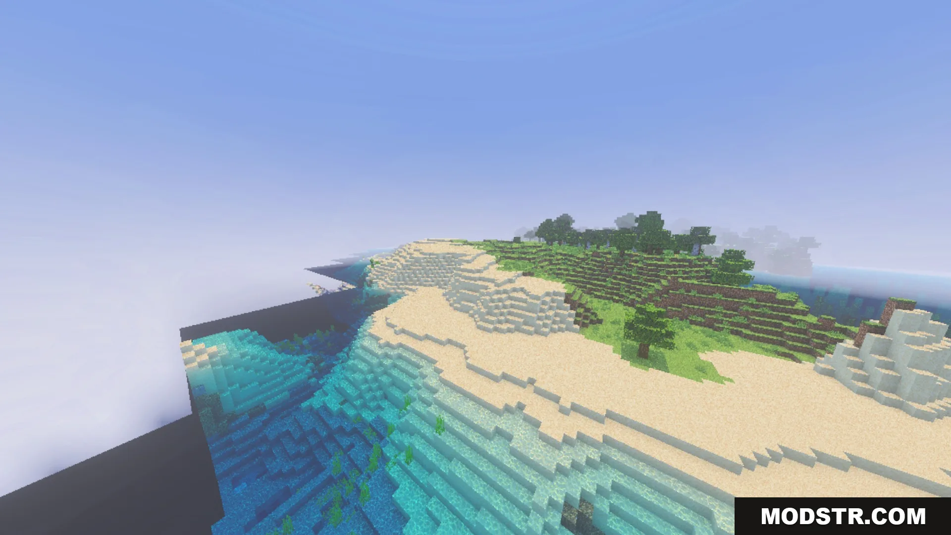 CLEAR FOG VISUAL Shader Screenshot 2 A sandy beach with clear water and a view of distant terrain