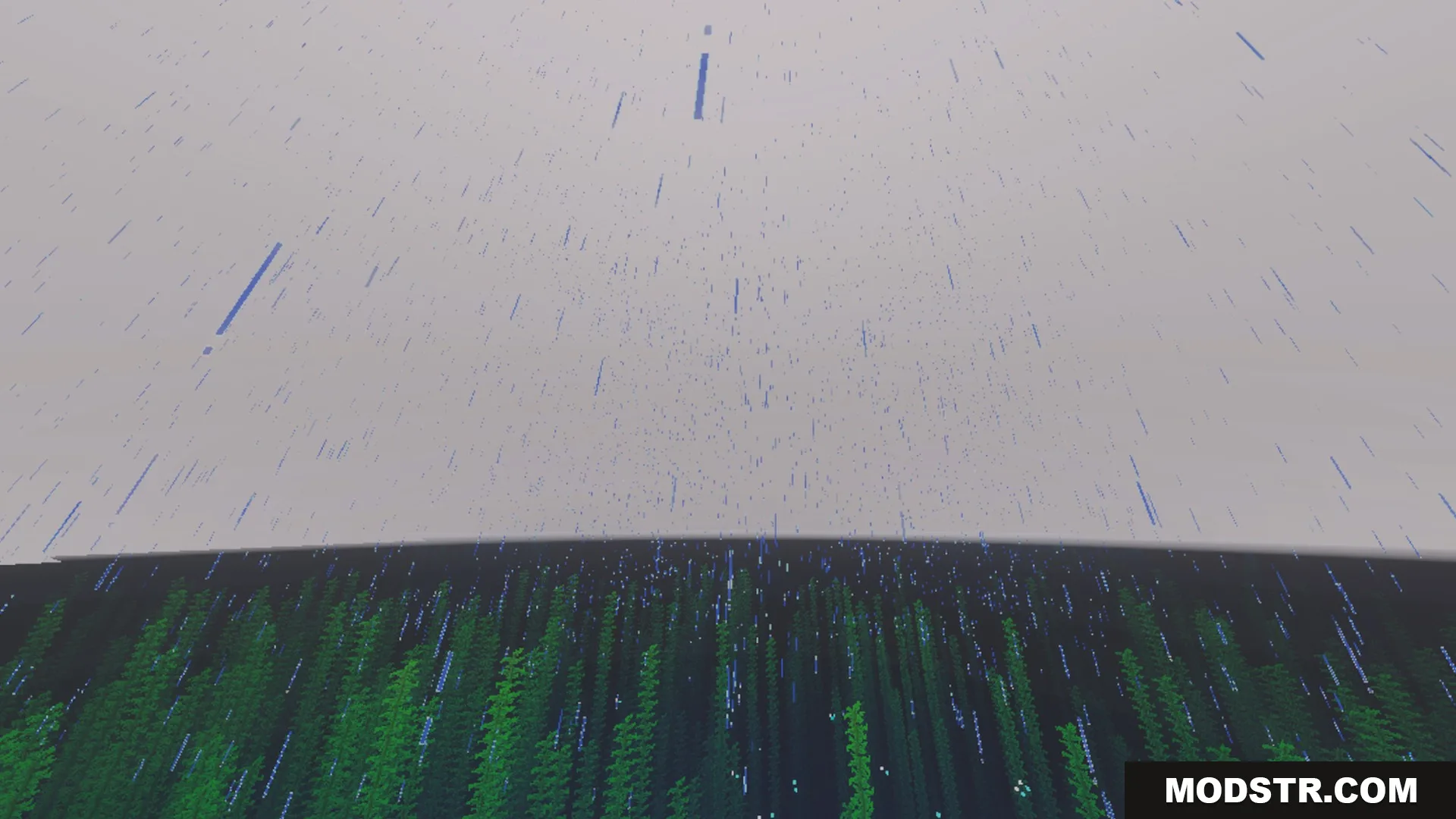 CLEAR FOG VISUAL Shader Screenshot 7 Rain falling over a dense forest with improved visibility and clear distant views