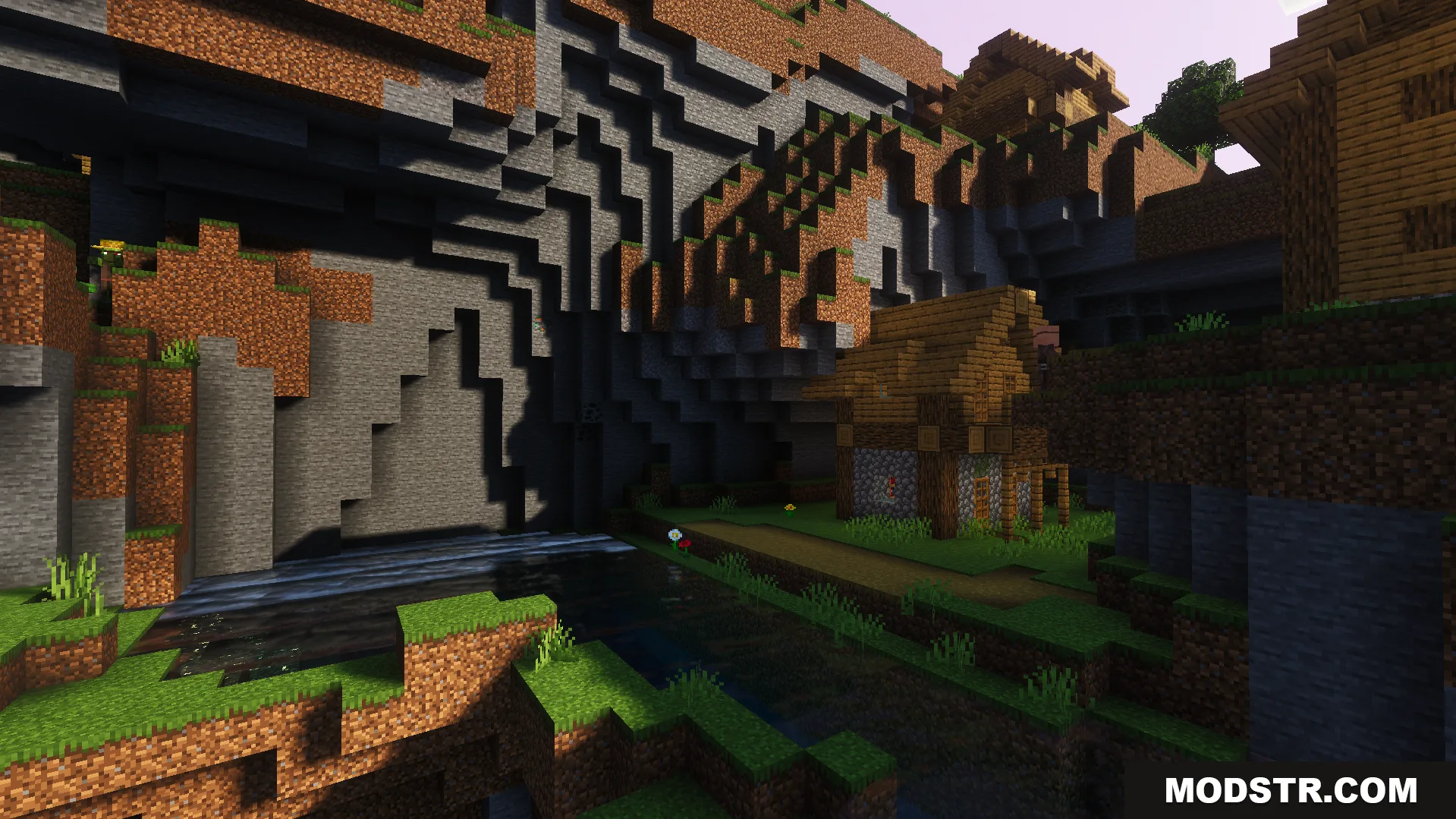 Cloud Visual Shader Screenshot 9 Cinematic lighting and realistic water reflections near a wooden house and gentle waves