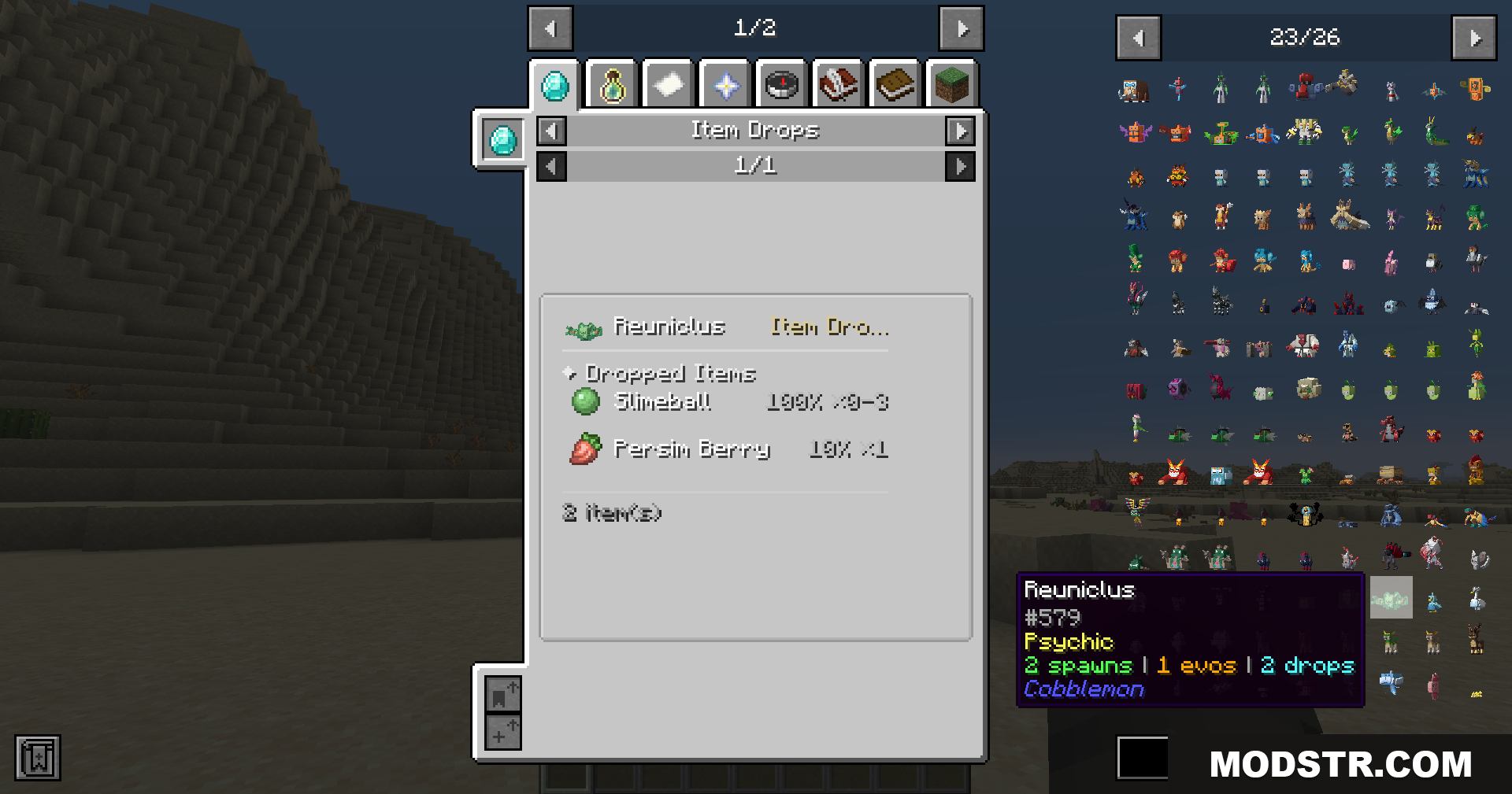 Cobbledex Rei Emi Jei Mod Screenshot 15 Reuniclus's item drops listed in the in-game guide