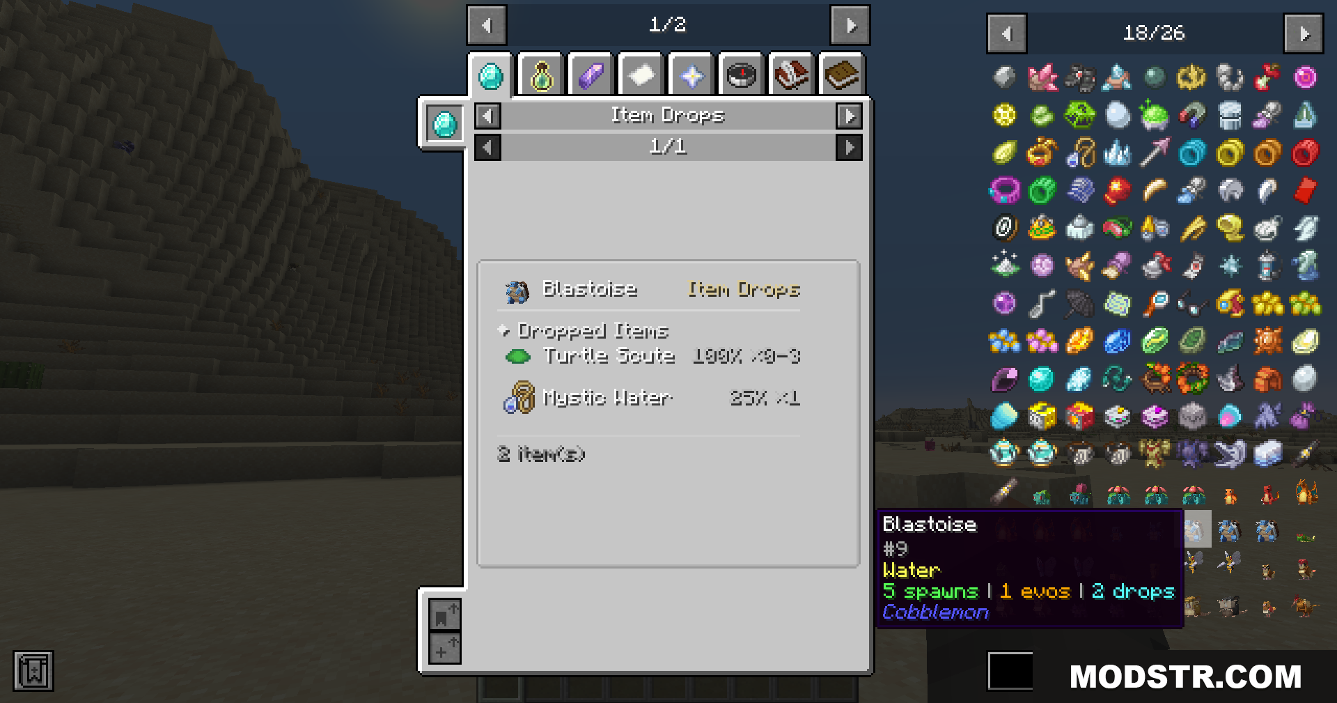 Cobbledex Rei Emi Jei Mod Screenshot 4 Cobblemon Blastoise item drops shown in JEI interface