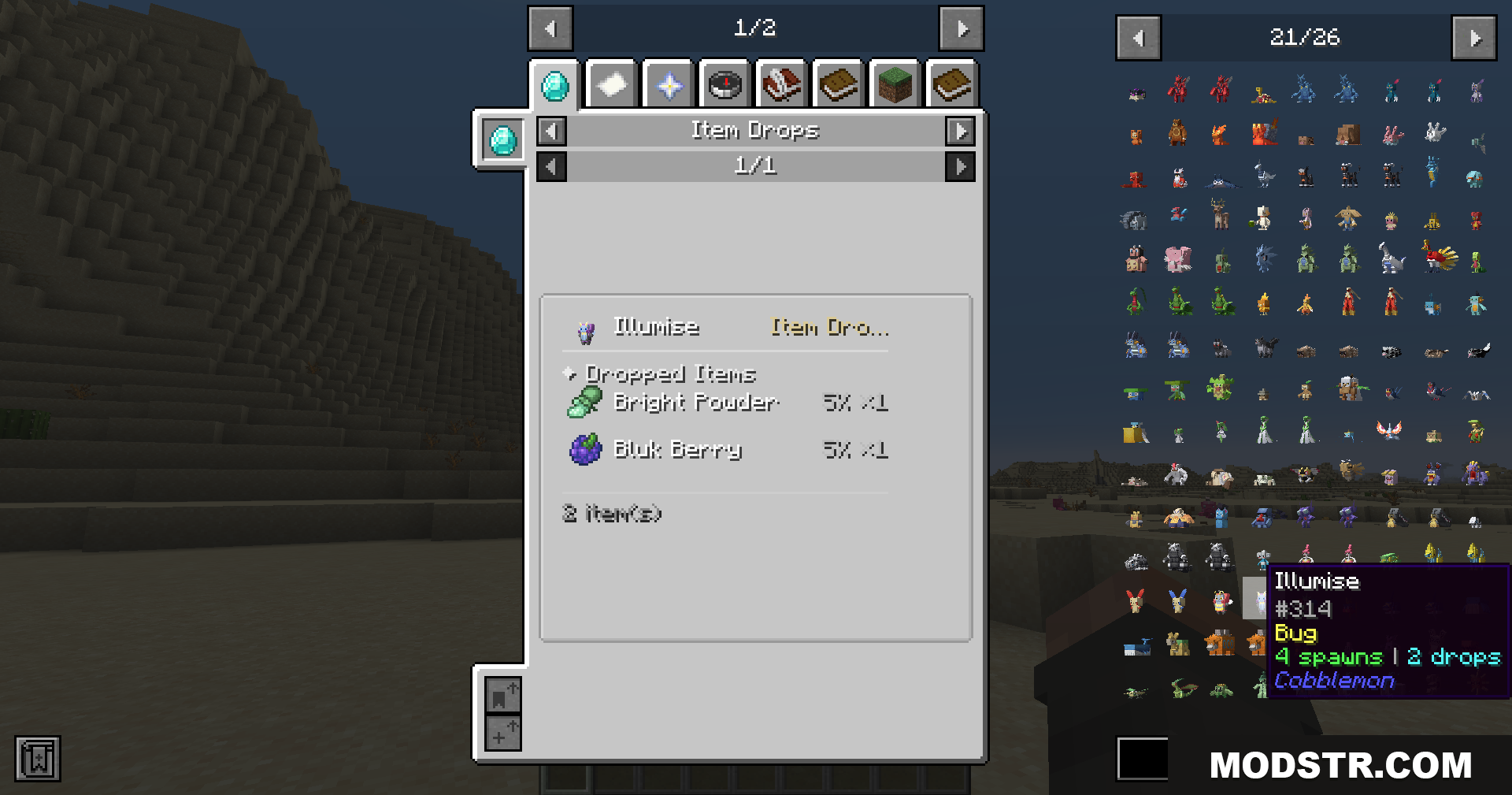 Cobbledex Rei Emi Jei Mod Screenshot 10 Cobbledex UI showing item drops for Illumise
