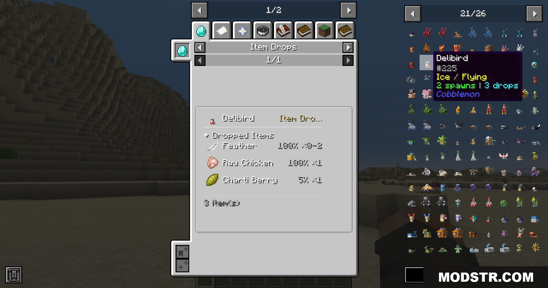 Cobbledex Rei Emi Jei Mod Screenshot 9 Checking Delibird's item drops and their drop chances