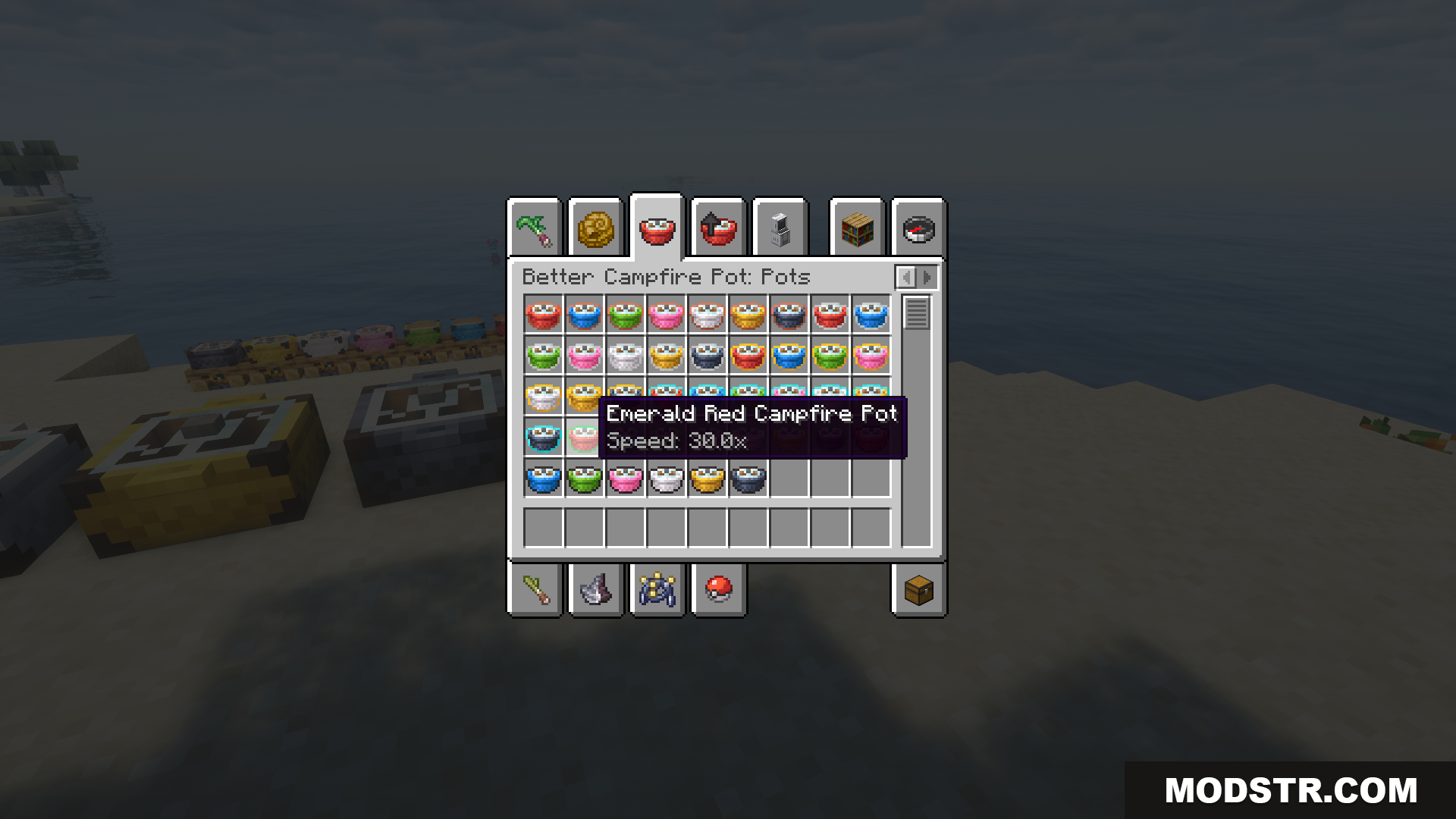 Hovering over the Emerald Red Campfire Pot in the menu