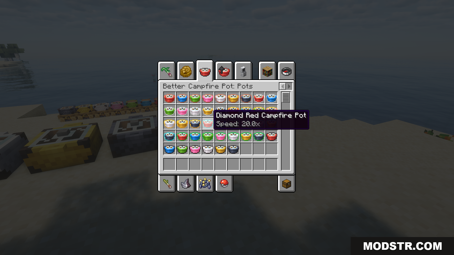 Viewing the Diamond Red Campfire Pot in the creative inventory