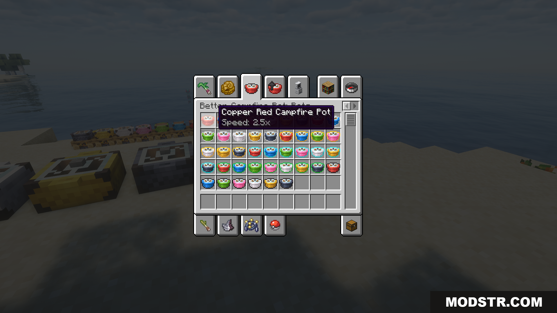 Inventory menu displaying Copper Red Campfire Pot and its cooking speed