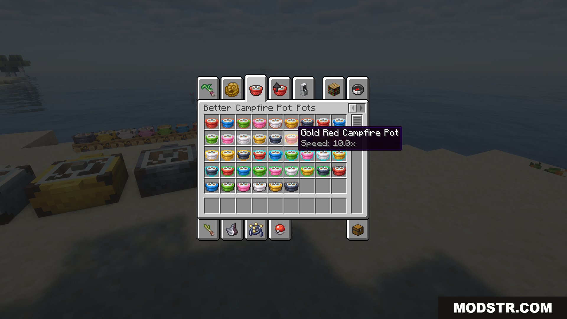 Inventory showing Gold Red Campfire Pot with a much faster speed