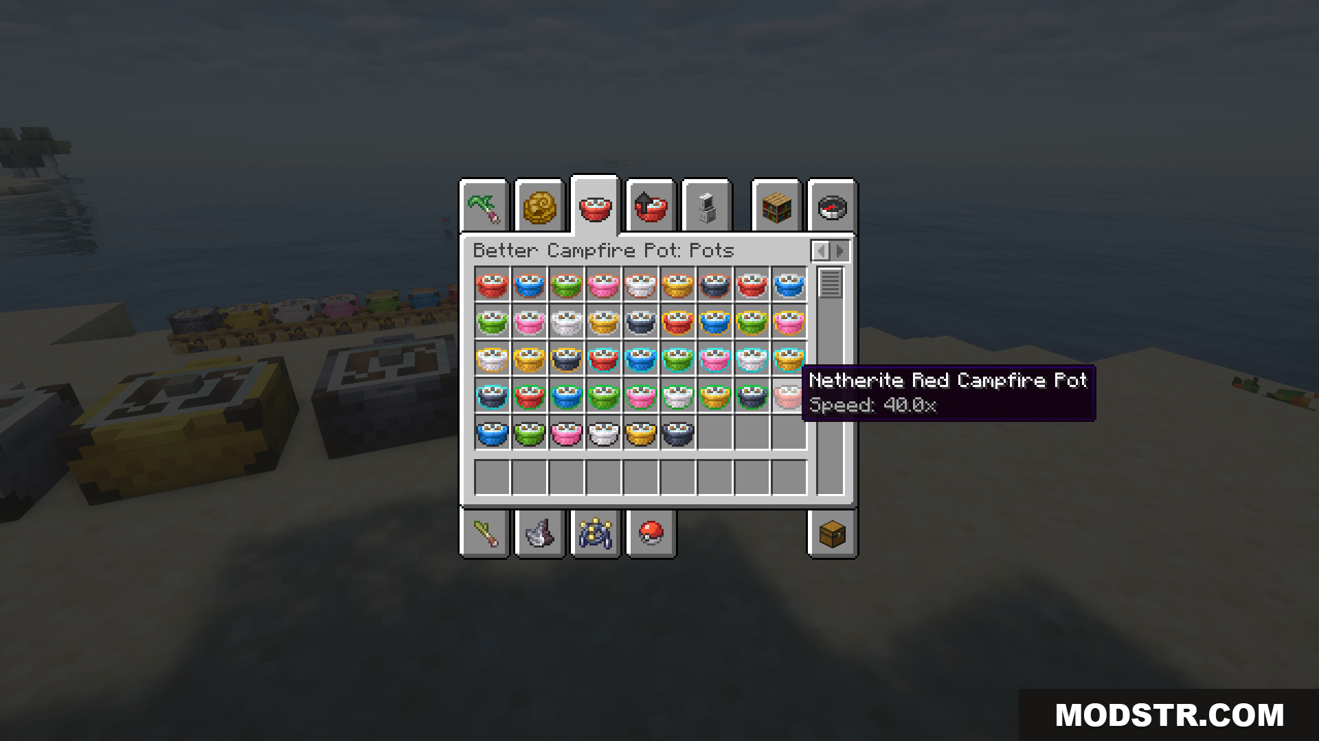 Checking the Netherite Red Campfire Pot speed in the inventory