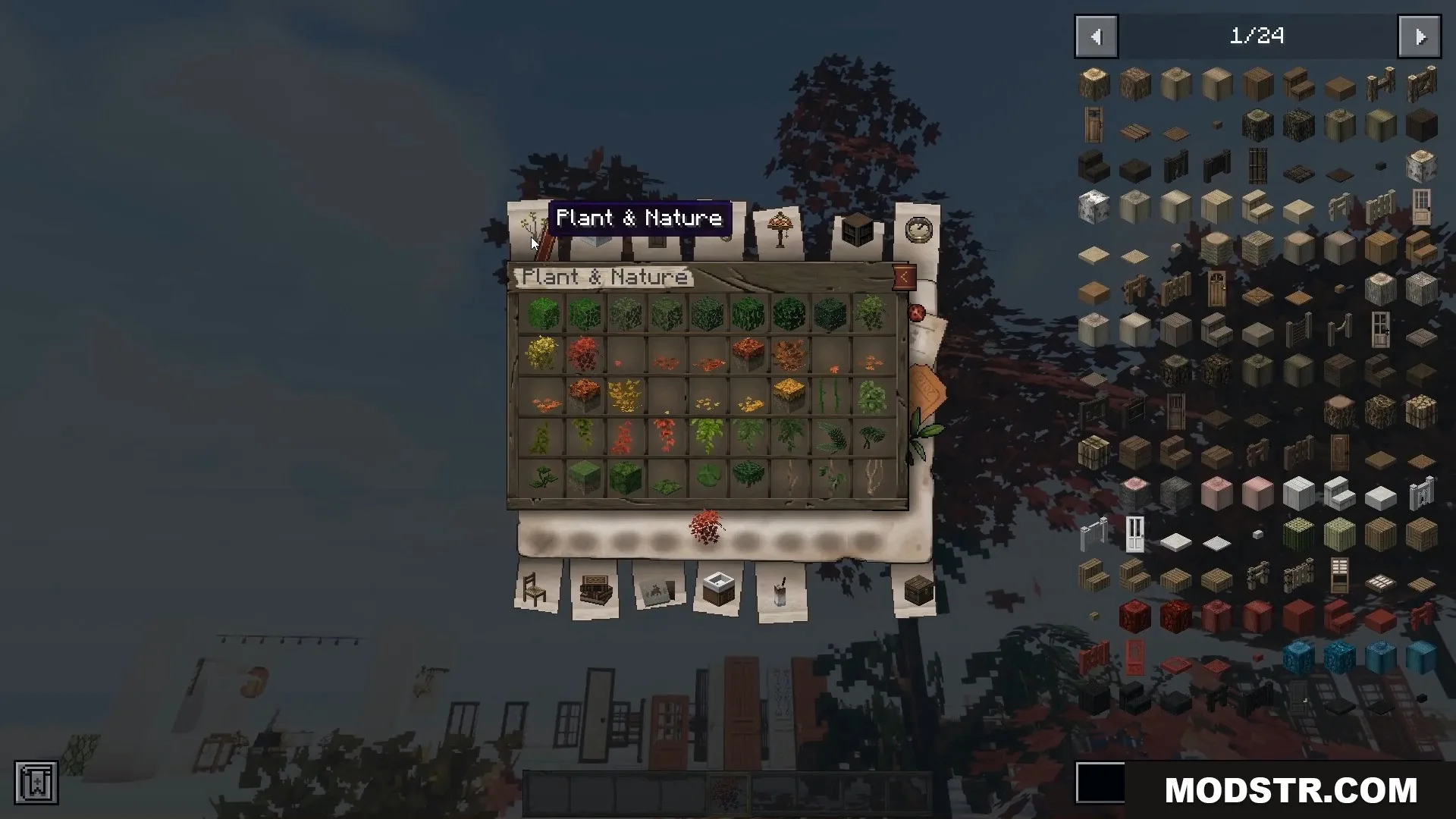 A specialized creative tab filled with realistic plants, leaves, and natural decorations.