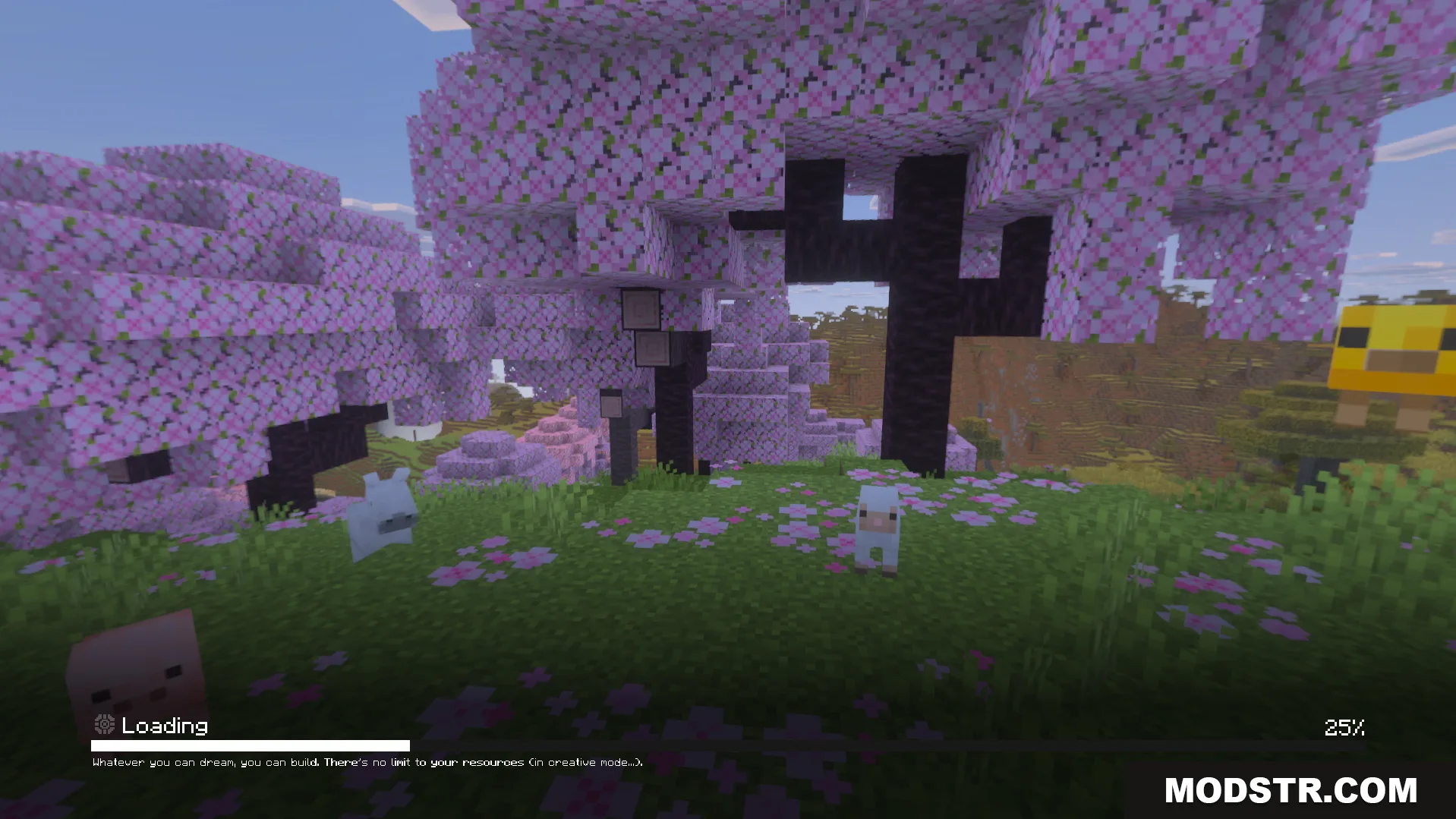 Collapse UI Texture Pack Screenshot 5 Loading screen with cherry blossom trees and animals