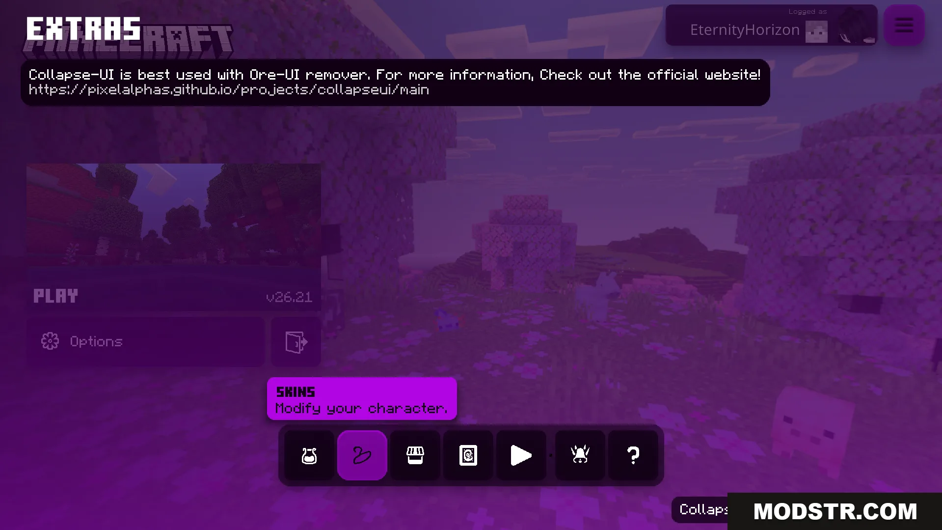 Collapse UI Texture Pack Screenshot 2 Extra menu overlay displaying helpful descriptions for character skins and game settings
