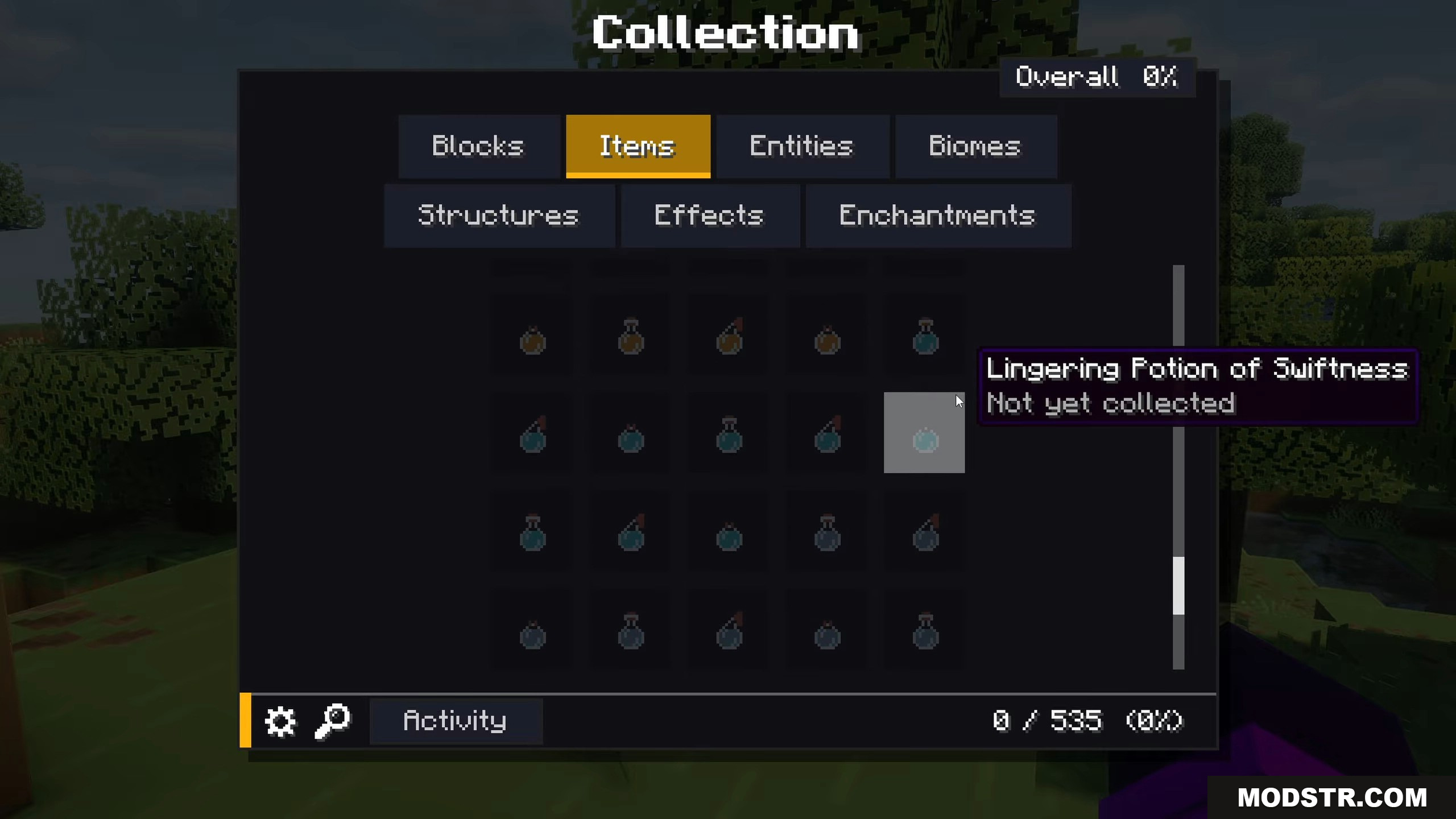 Collect Everything Mod Screenshot 6 Hovering over an uncollected potion in the items collection menu