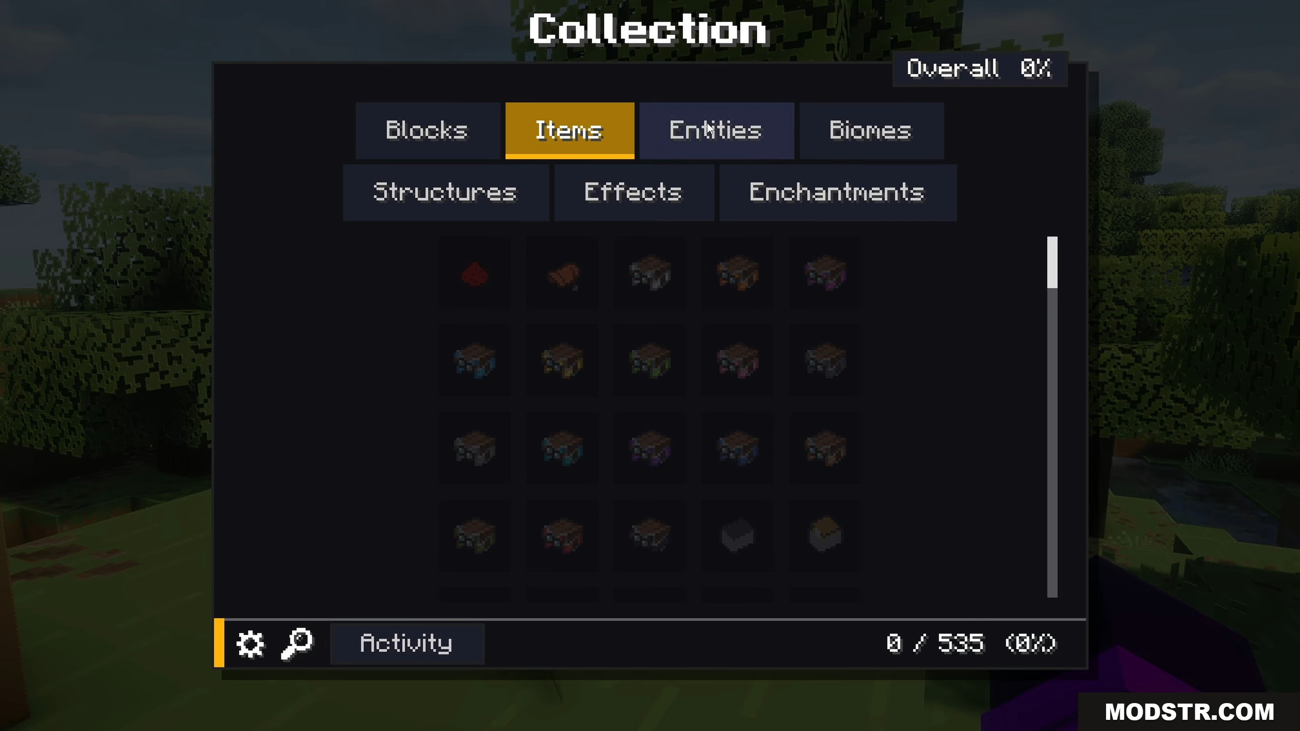 Collect Everything Mod Screenshot 2 Viewing the collection progress for different in-game items