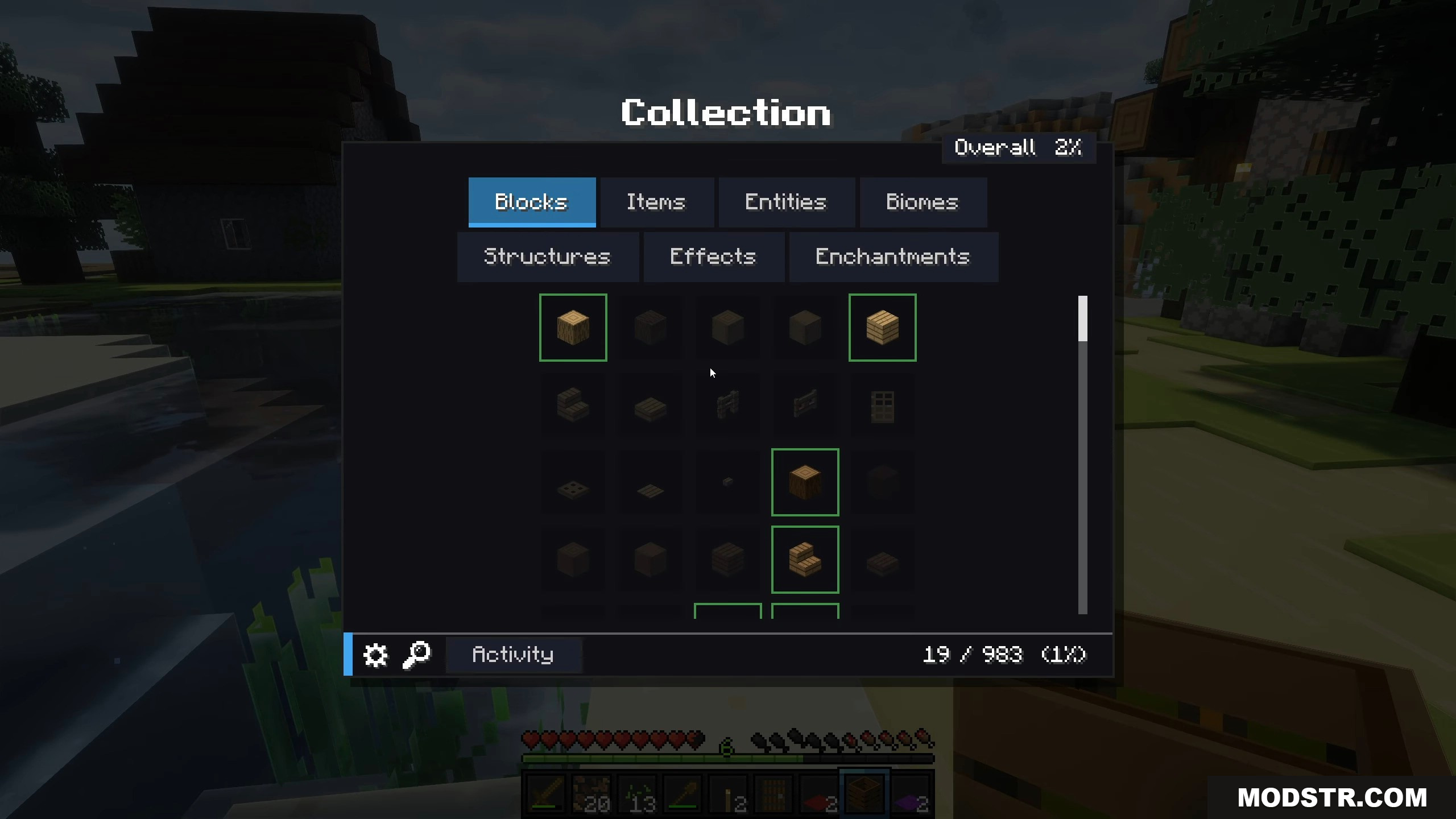 Collect Everything Mod Screenshot 14 Viewing the block collection progress in the mod's menu