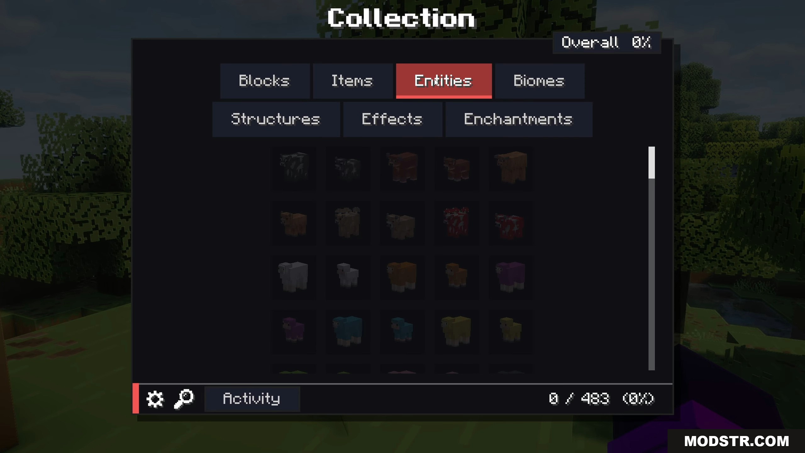 Collect Everything Mod Screenshot 3 The entities tab shows silhouettes of undiscovered mobs